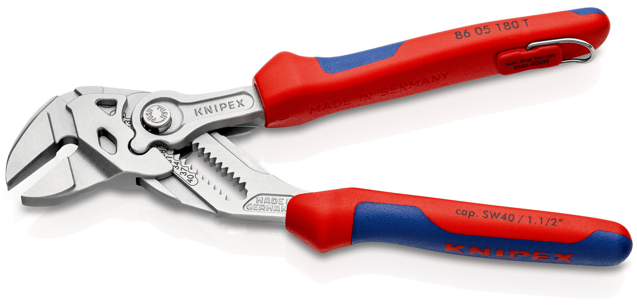 Pince cle 180mm chrome bimat antichute KNIPEX - 86 05 180 T