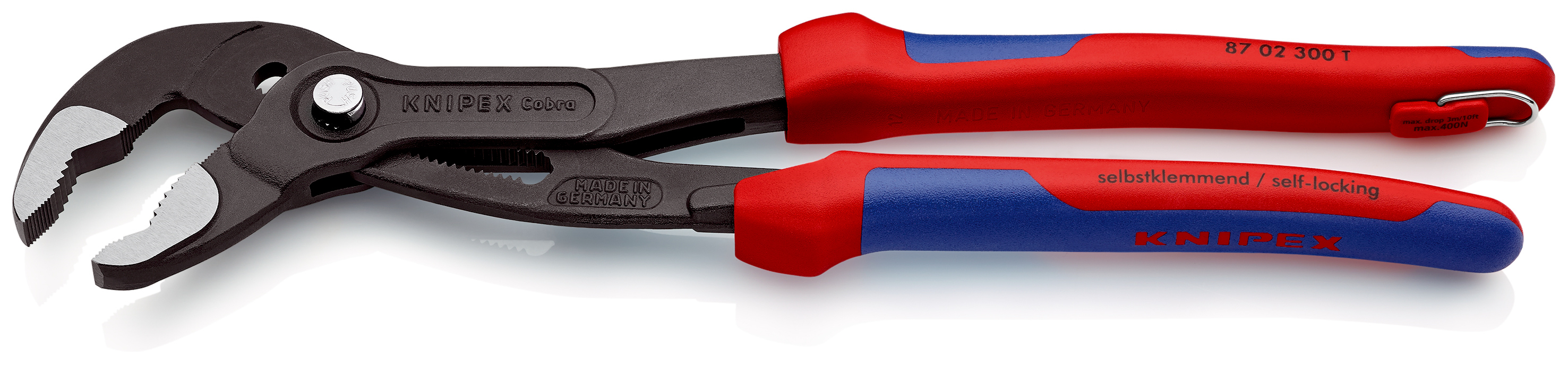 Pince multiprise Cobra® 300mm - Gainage bi-matière - Œillet antichute KNIPEX - 8702300TBK