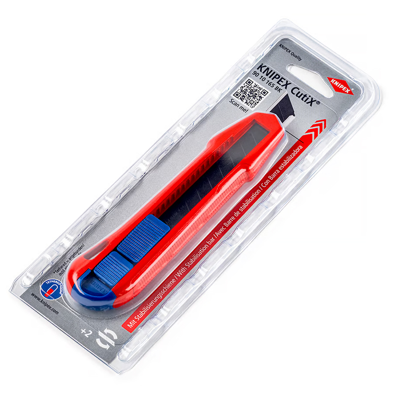 Cutter universel CutiX 165 mm avec barre stabilisatrice - 2 lames de rechange KNIPEX - 9010165BK