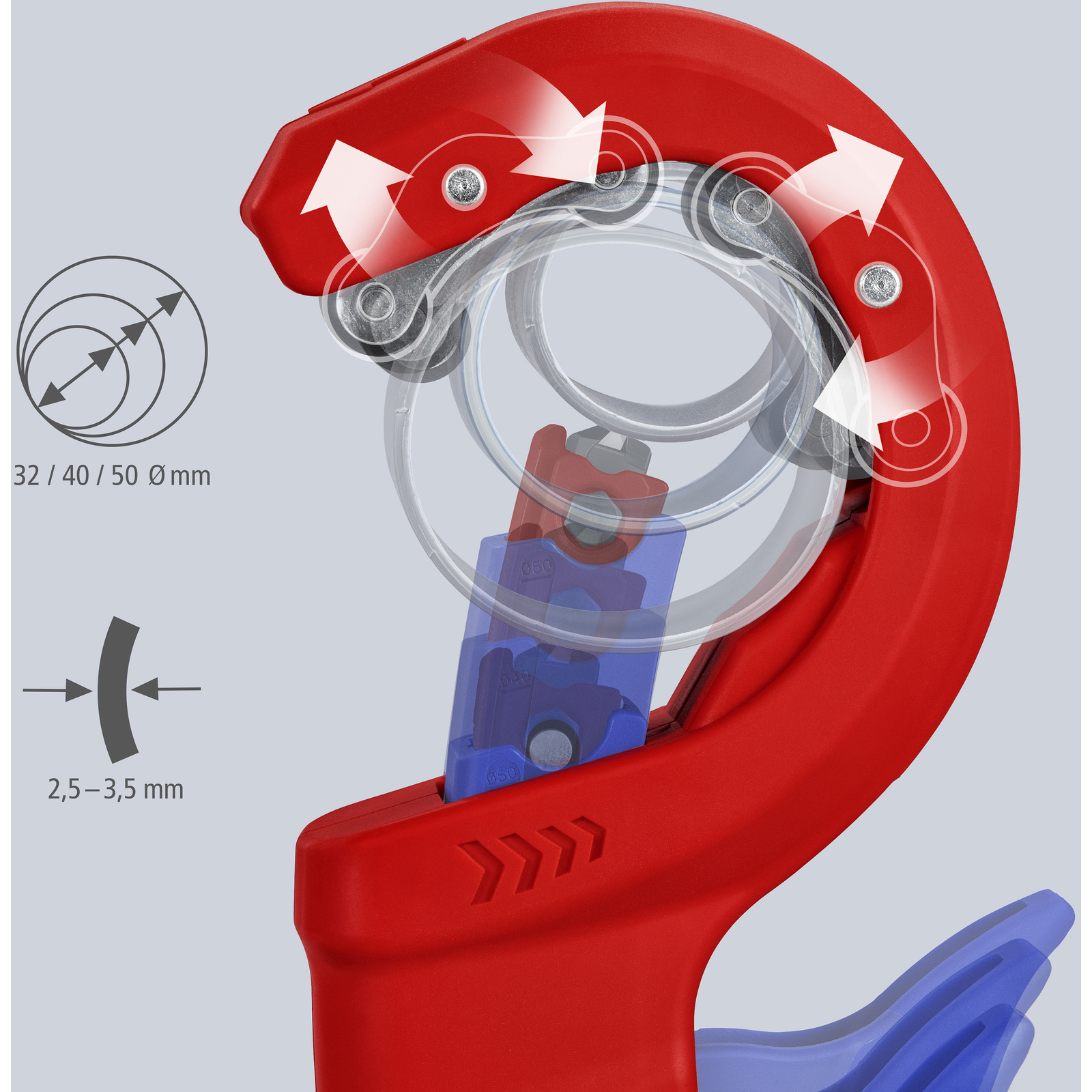 Coupe-tubes DPT50 - 200mm - pour tubes PVC Ø 32/40/50mm - Coupe et chanfreine KNIPEX - 902302BK