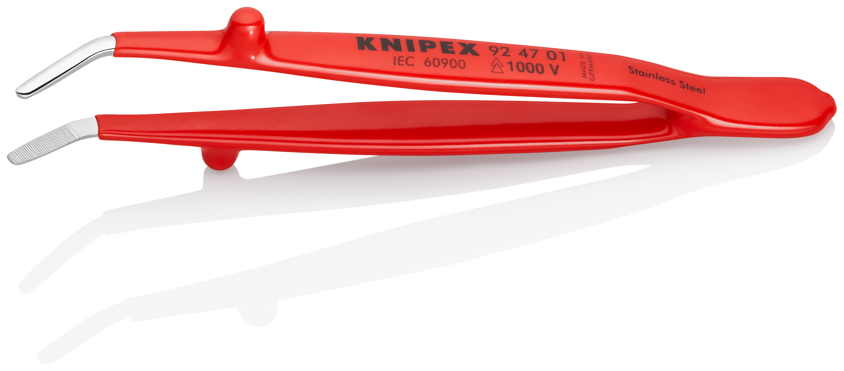 Pince brucelle inox 142mm coudée isolée 1000V KNIPEX - 924701