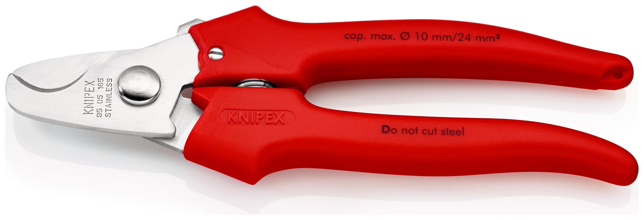 Coupe-câbles Cu/Al - 165mm - D10mm/24mm² - Poignées PVC - Acier inoxydable KNIPEX - 9505165