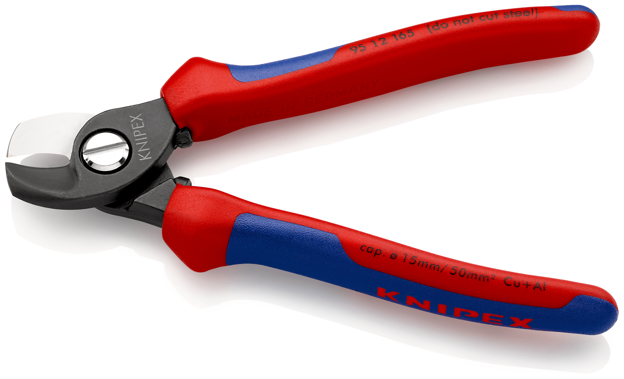 Coupe-câbles 165mm - D15mm/50mm² Cu/Al - Gainage bi-matière - Sur carte KNIPEX - 9512165SB