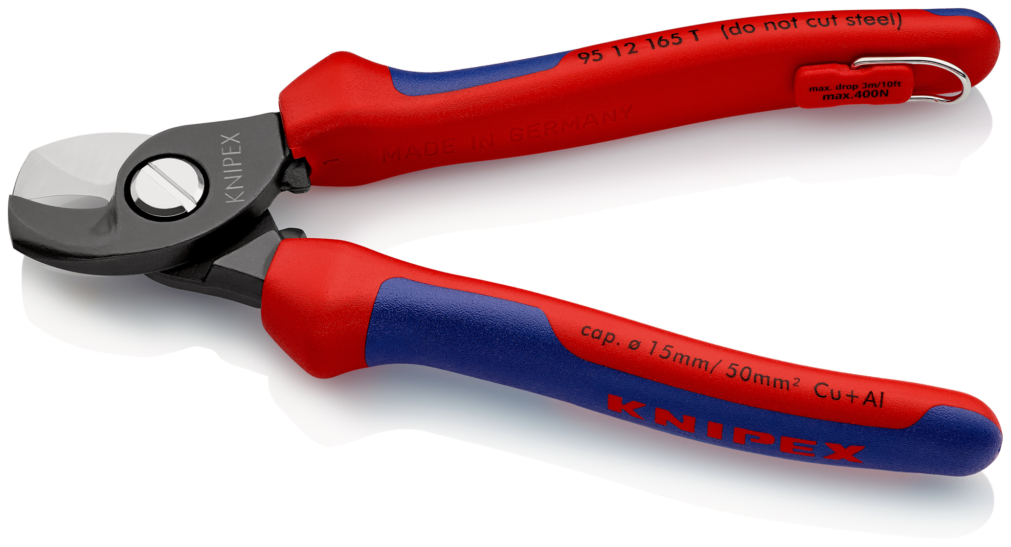 Coupe-cables 165mm ø15mm 50mm² antichute - Sur carte - KNIPEX - 95 12 165 T BK