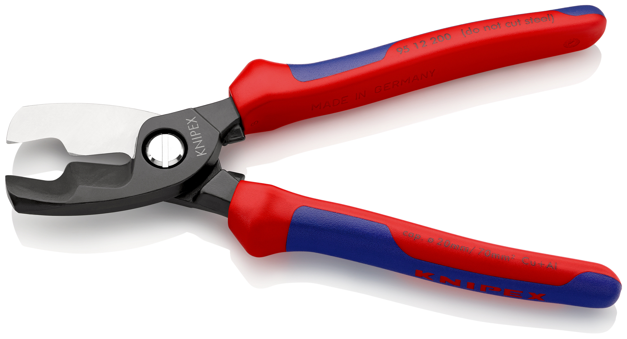 Coupe-câbles à double tranchants - 200 mm, câble ø20mm - sur carte, sous blister - KNIPEX - 95 12 200 SB