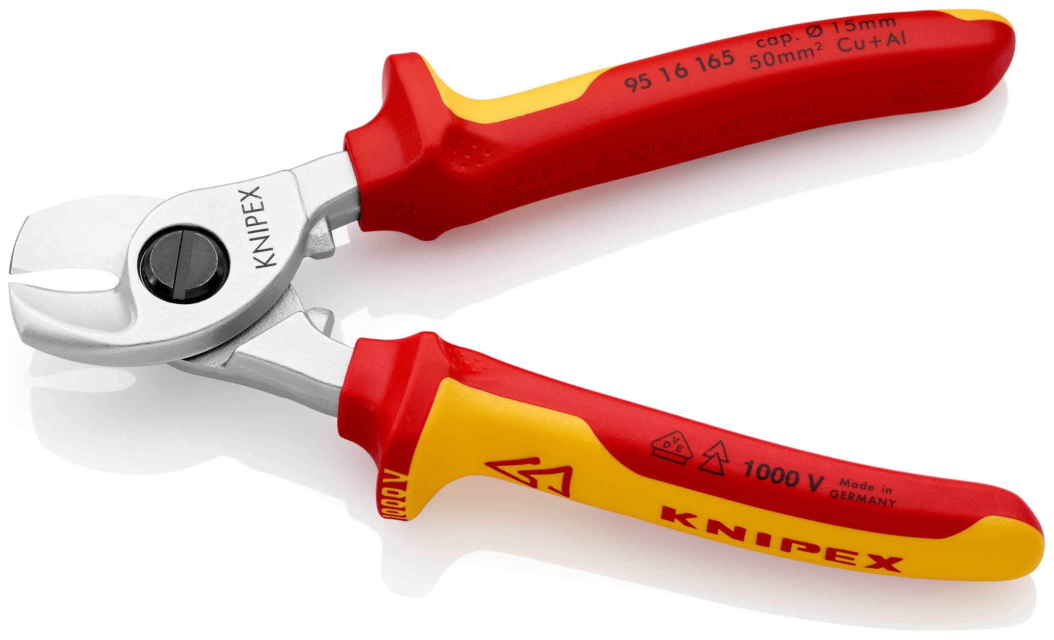Coupe-câbles 165mm - D15mm/50mm² Cu/Al - Chromé - Isolé 1000V KNIPEX - 9516165SB