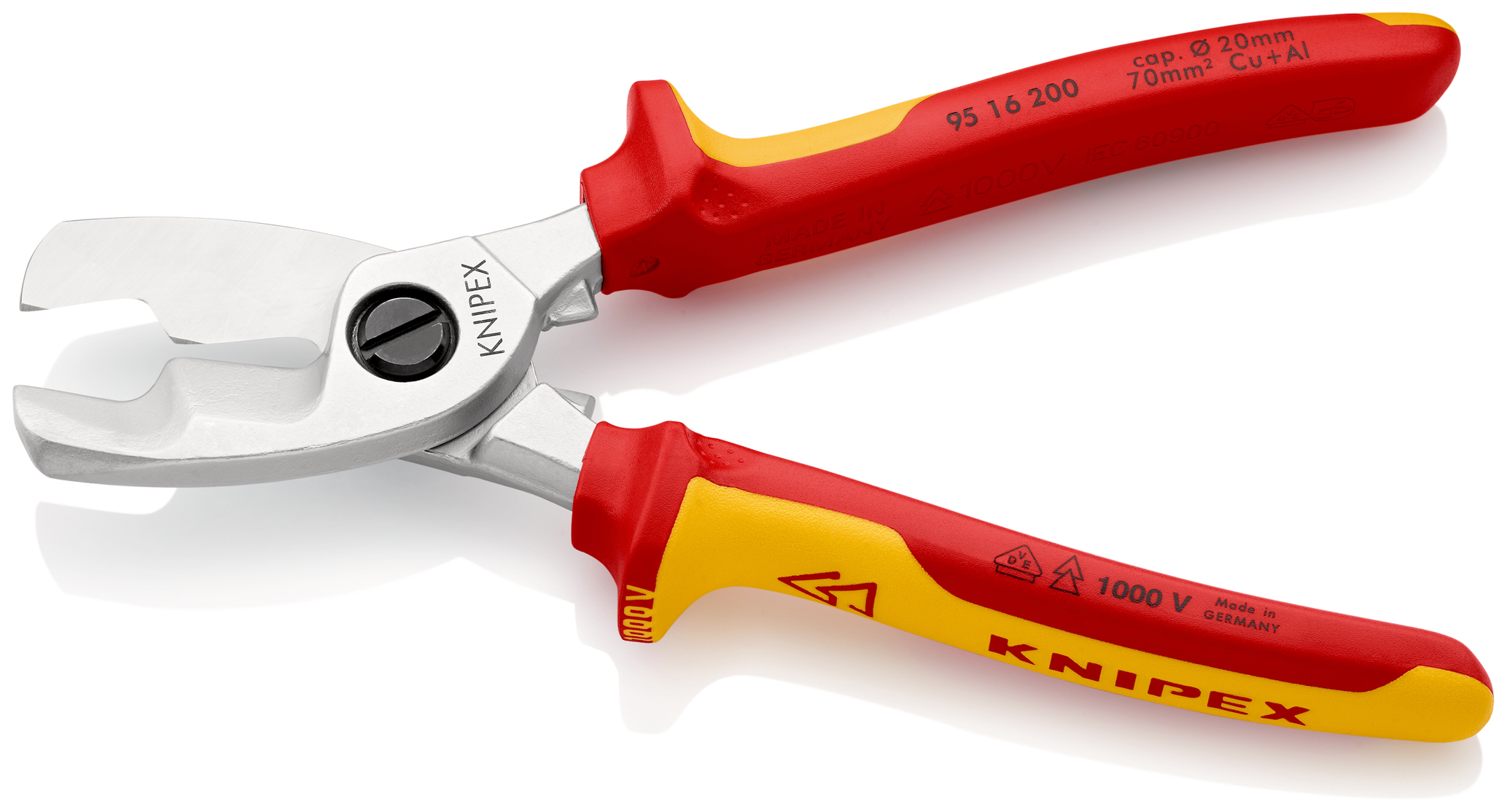 Coupe-câbles 200mm - D20mm/70mm² Cu/Al - Chromé - Isolé 1000V KNIPEX - 9516200