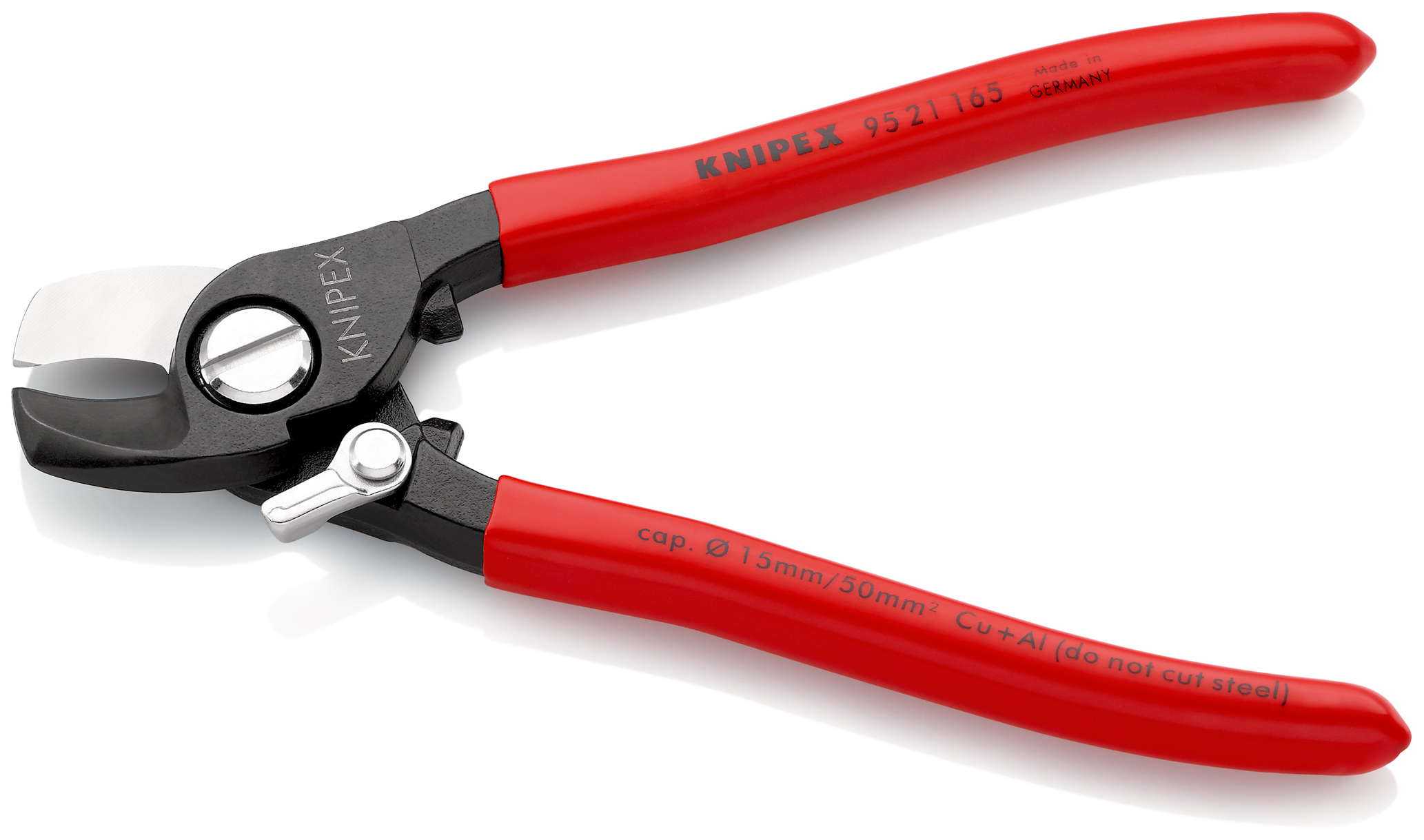 Coupe-câbles 165mm - D15mm/50mm² Cu/Al - Gainage PVC - Avec ressort KNIPEX - 9521165