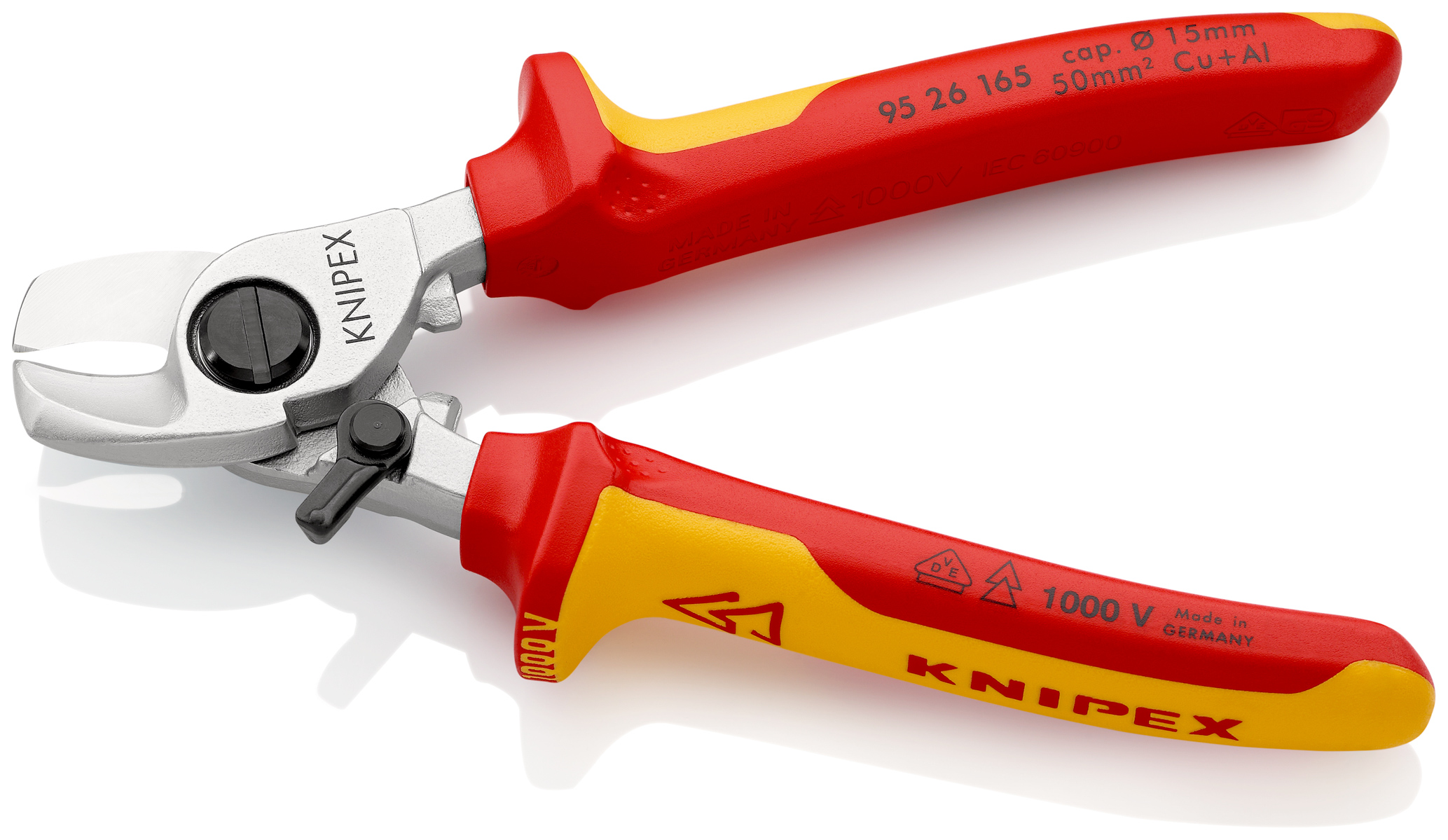 Coupe-câbles 165mm - D15mm/50mm² Cu/Al - Chromé - Isolé 1000V - Avec ressort KNIPEX - 9526165