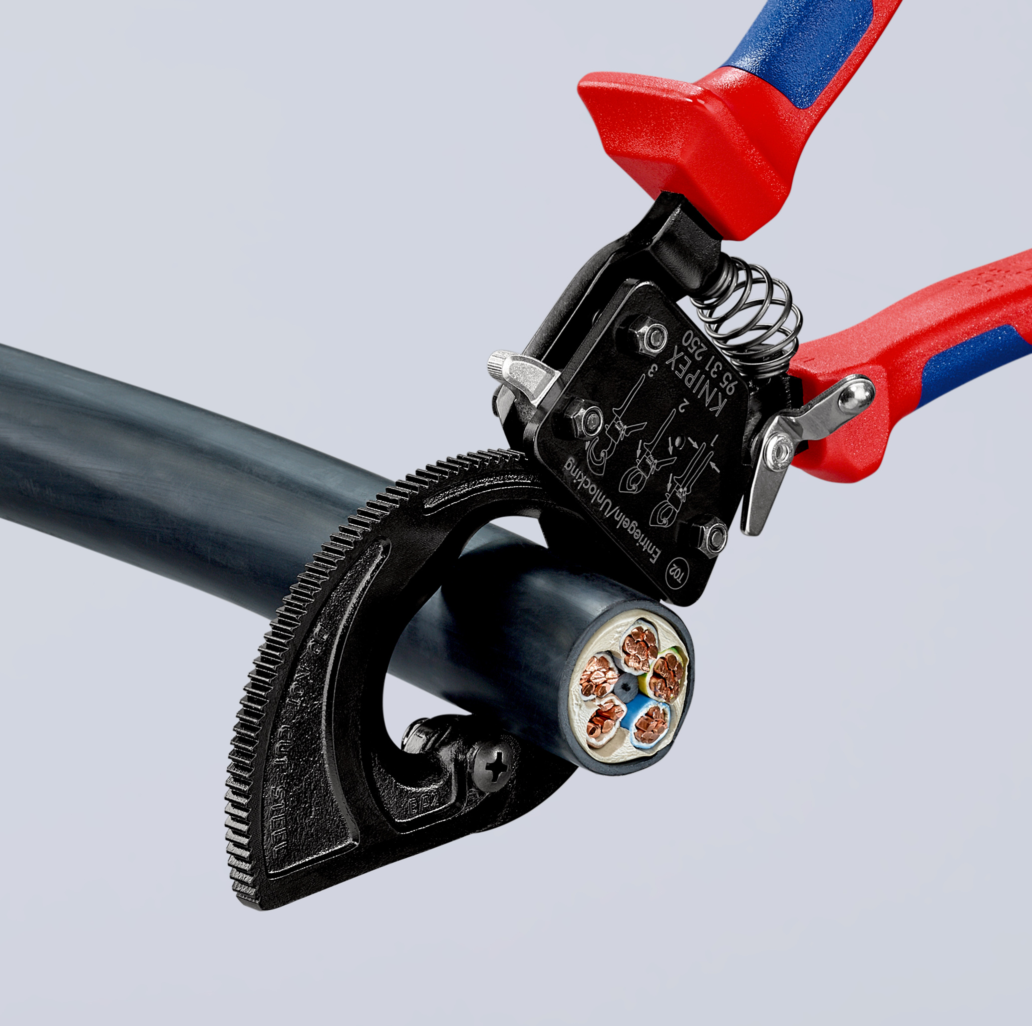 Coupe-câbles à cliquet 250mm - Cu/Al D32mm/240mm² - Gainage bi-matière KNIPEX - 9531250