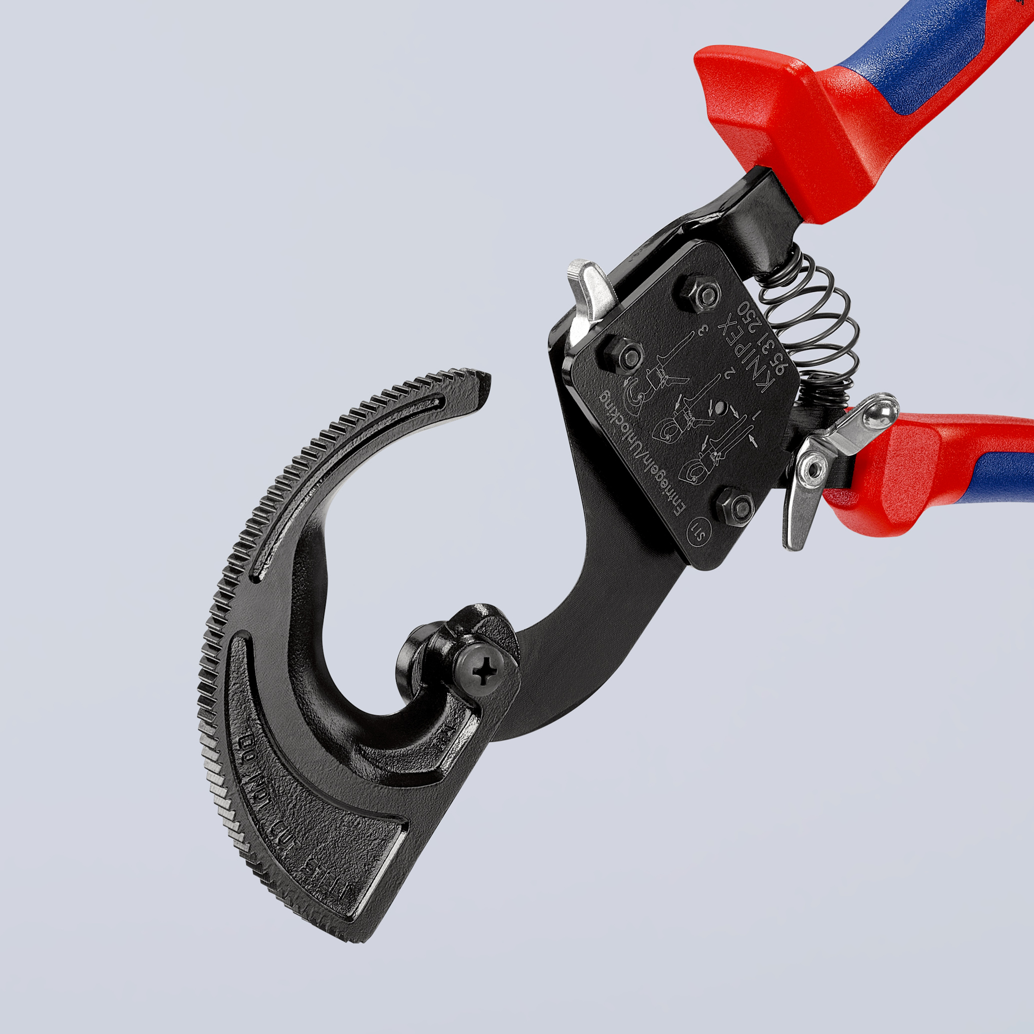 Coupe-câbles à cliquet 250mm - Cu/Al D32mm/240mm² - Gainage bi-matière KNIPEX - 9531250