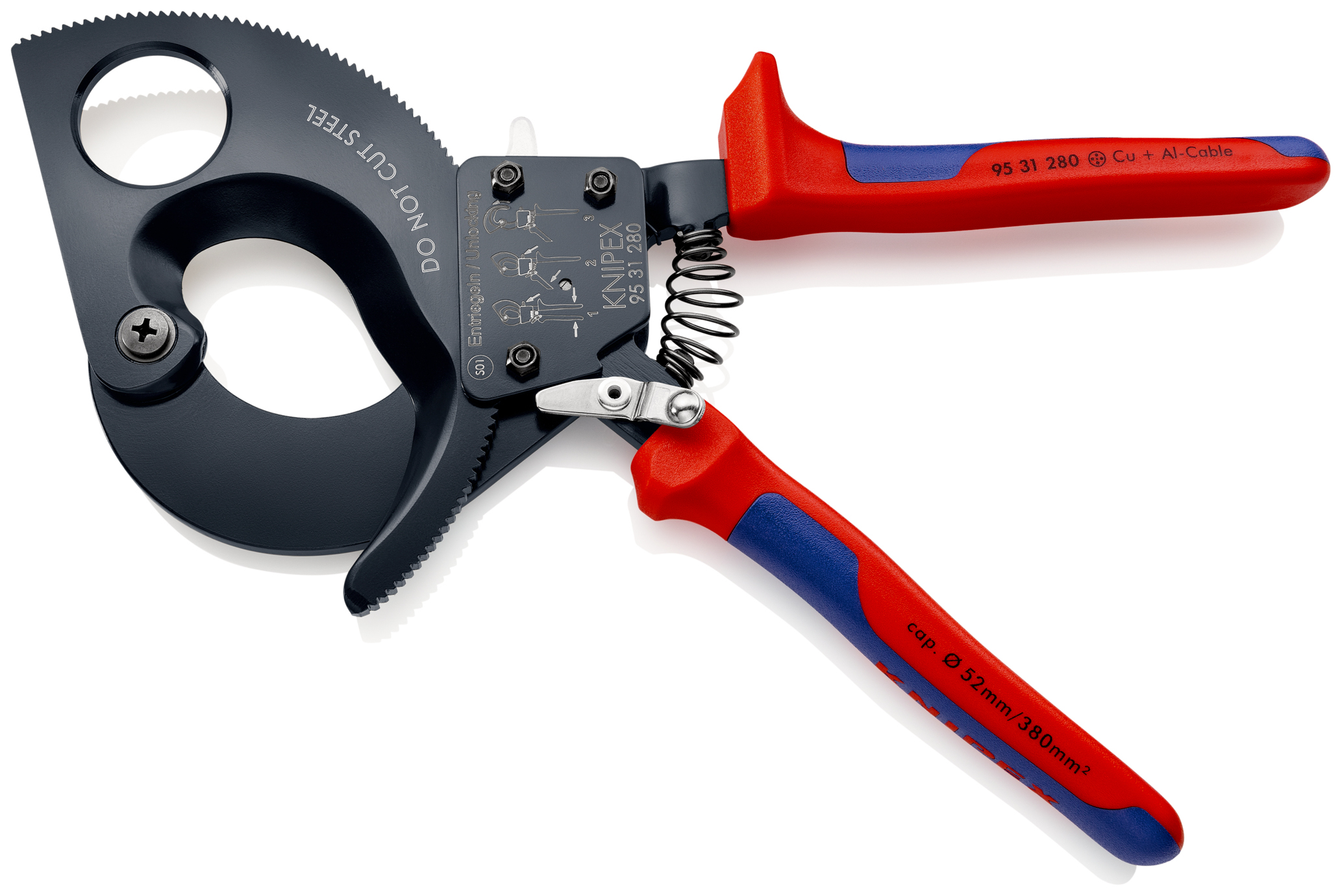 Coupe-câbles à cliquet 280mm - Cu/Al D52mm/380mm² - Gainage bi-matière KNIPEX - 9531280