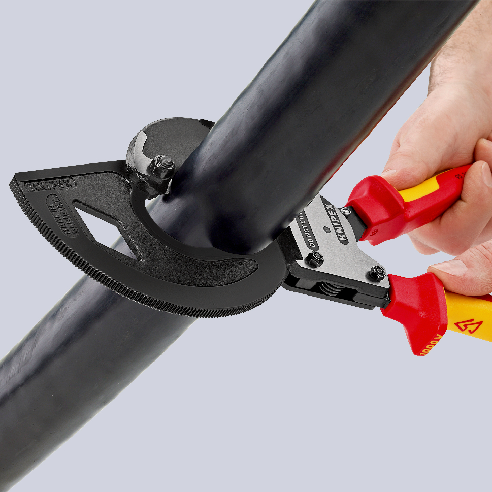 Coupe-câbles à cliquet 320mm - Cu/Al D60mm/600mm² - Gainage isolé 1000V KNIPEX - 9536320