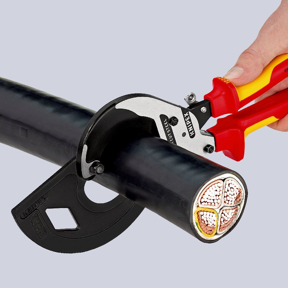 Coupe-câbles à cliquet 320mm - Cu/Al D60mm/600mm² - Gainage isolé 1000V KNIPEX - 9536320