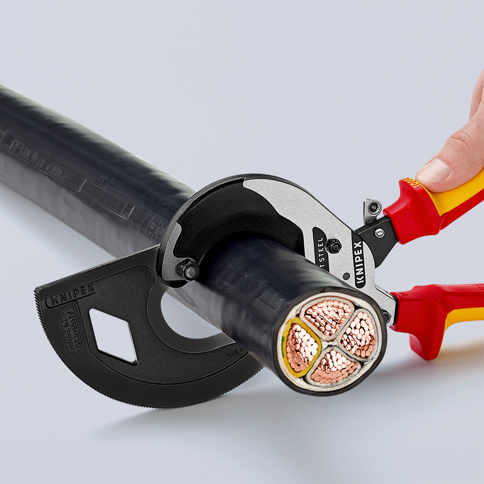 Coupe-câbles à cliquet 320mm - Cu/Al D60mm/600mm² - Gainage isolé 1000V KNIPEX - 9536320