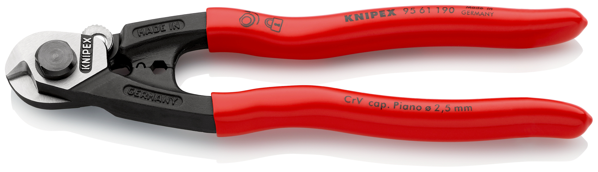 Coupe-câbles acier 190mm - D2,5-4-5-7mm - Gainage PVC KNIPEX - 9561190SB