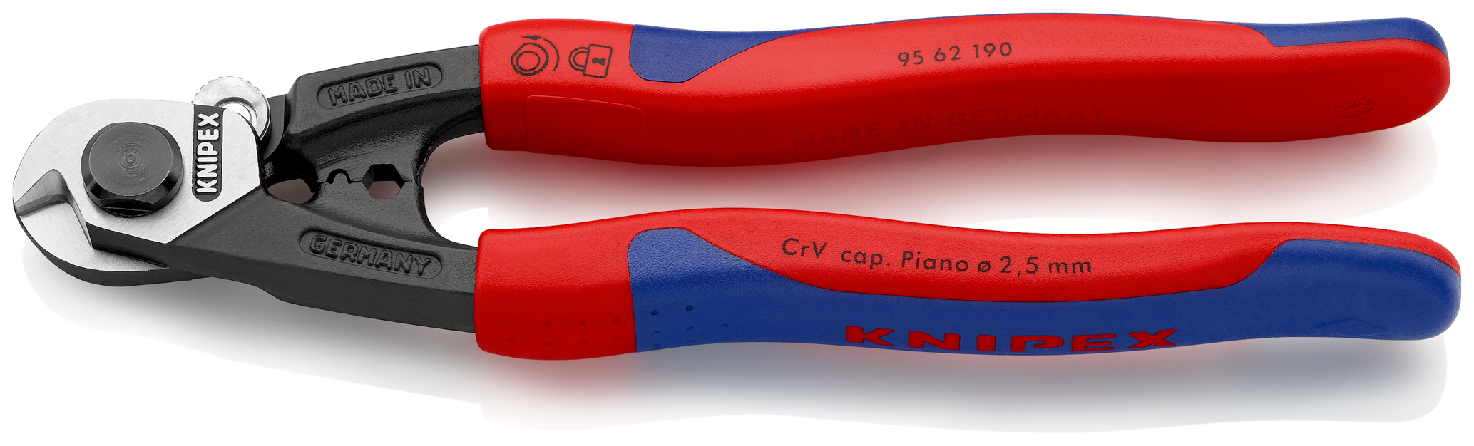 Coupe-cables acier 190mm ø2,5-4-5-7mm KNIPEX - 95 62 190 SB