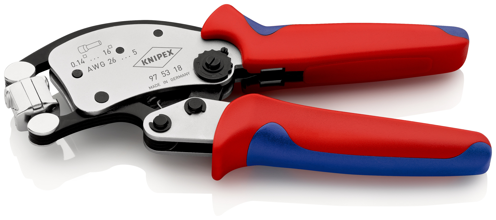 Pince à sertir auto-ajustable pour embouts de câble, avec tête de sertissage rotative Twistor16® - KNIPEX - 97 53 18