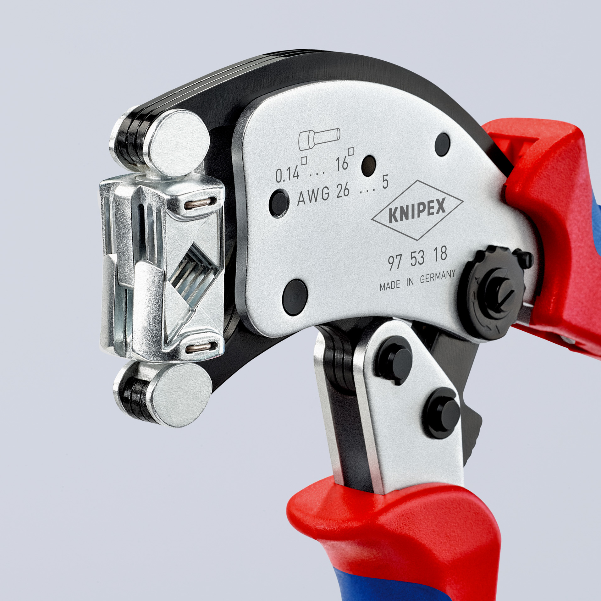 Pince à sertir auto-ajustable pour embouts de câble, avec tête de sertissage rotative Twistor16® -  KNIPEX - 97 53 18