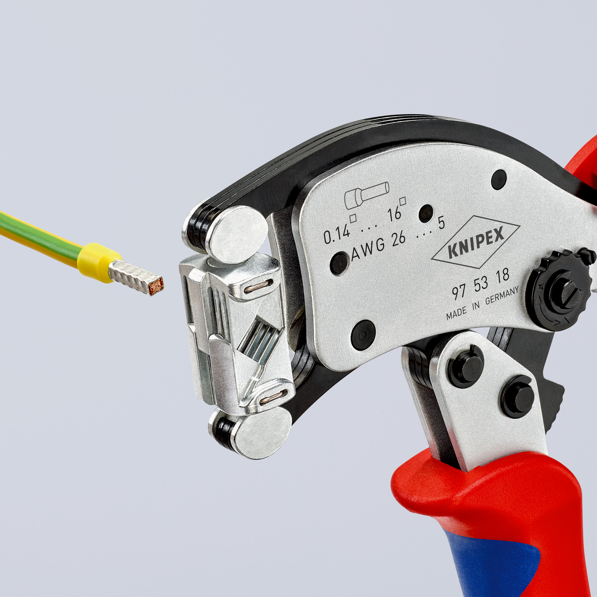 Pince à sertir auto-ajustable pour embouts de câble, avec tête de sertissage rotative Twistor16® - KNIPEX - 97 53 18