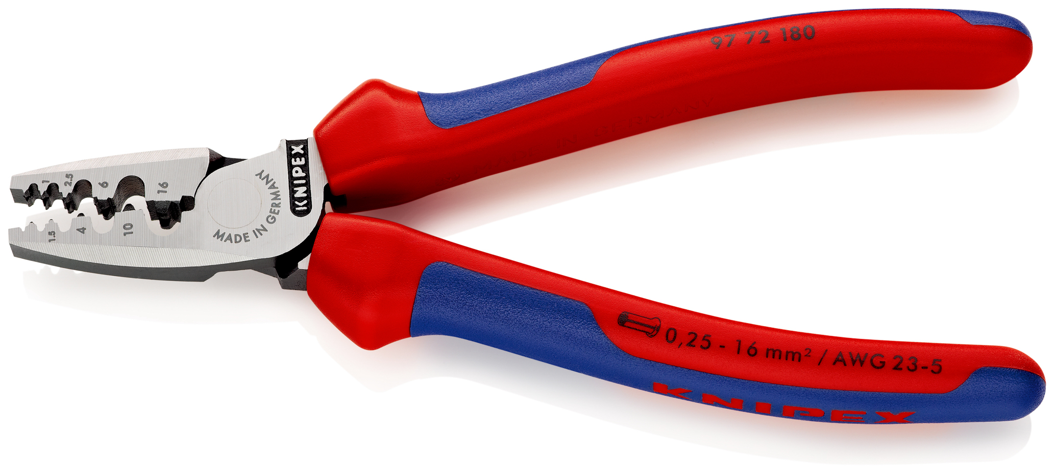 Pince à sertir pour embouts de câble 0,25-16mm² - 180 mm - KNIPEX - 97 72 180