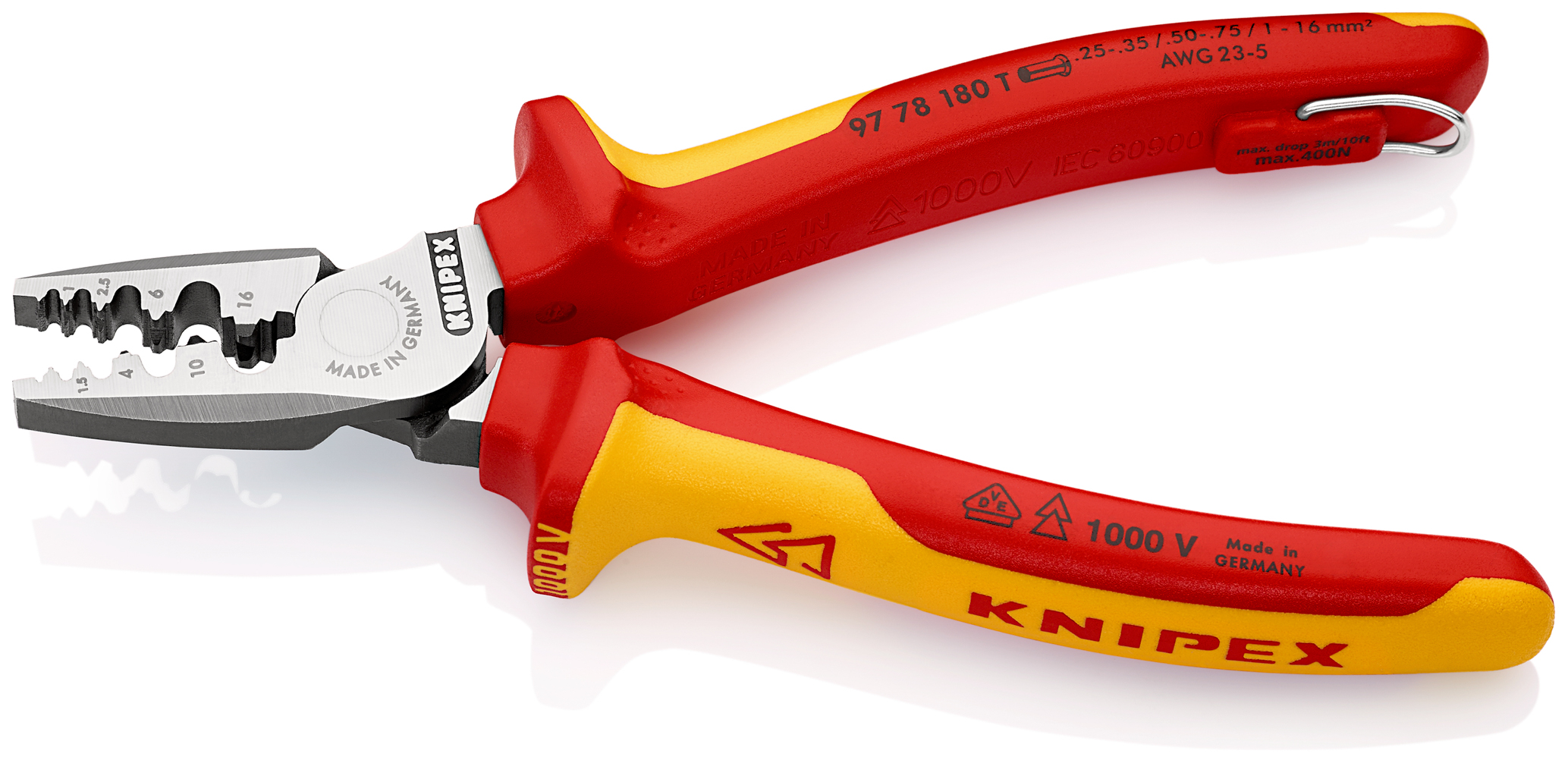 Pce a sertir 180mm embouts 0,25-16mm² t KNIPEX - 97 78 180 T