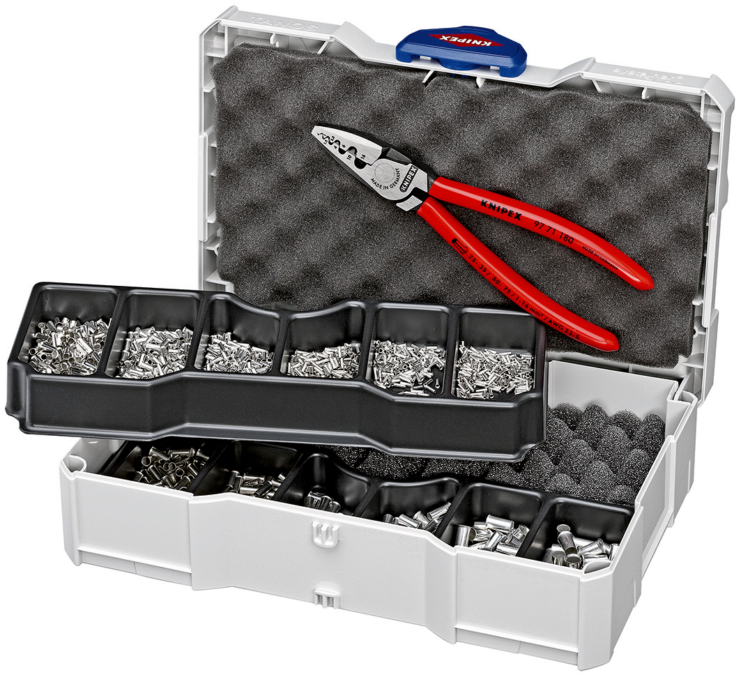 Coffret assortiment de sertissage pince à sertir 97 71 180 et embouts non isolés KNIPEX - 979005