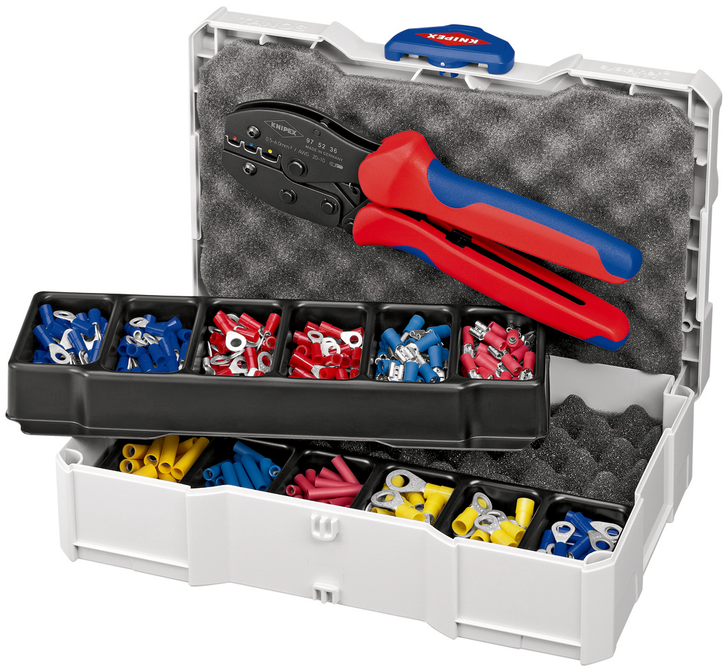 Coffret assortiment de sertissage pince à sertir 97 52 36 et cosses pré-isolées KNIPEX - 979021