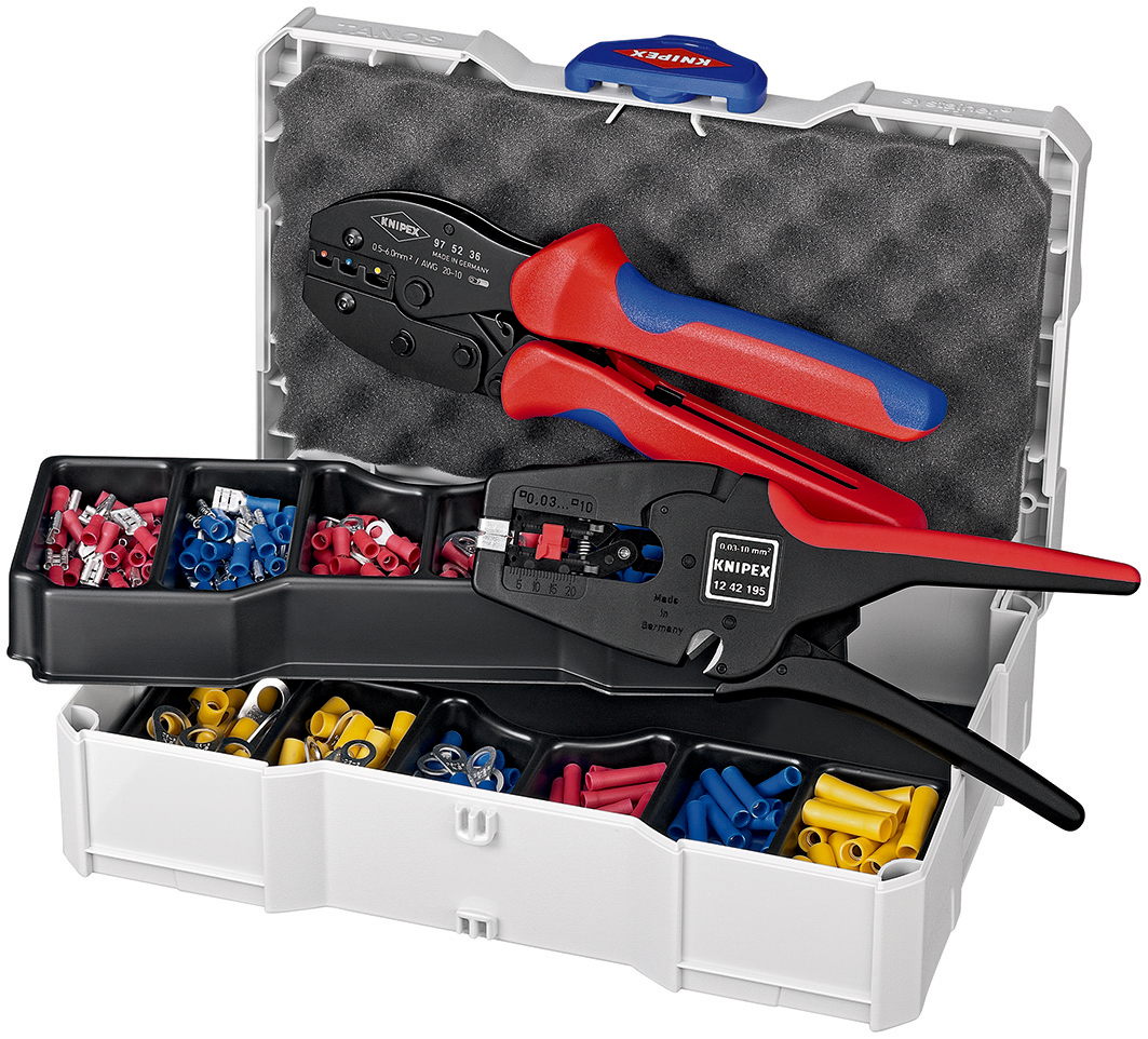 Coffret assortiment de sertissage pinces 97 52 36 et 12 42 195 cosses pré-isolés KNIPEX - 979022