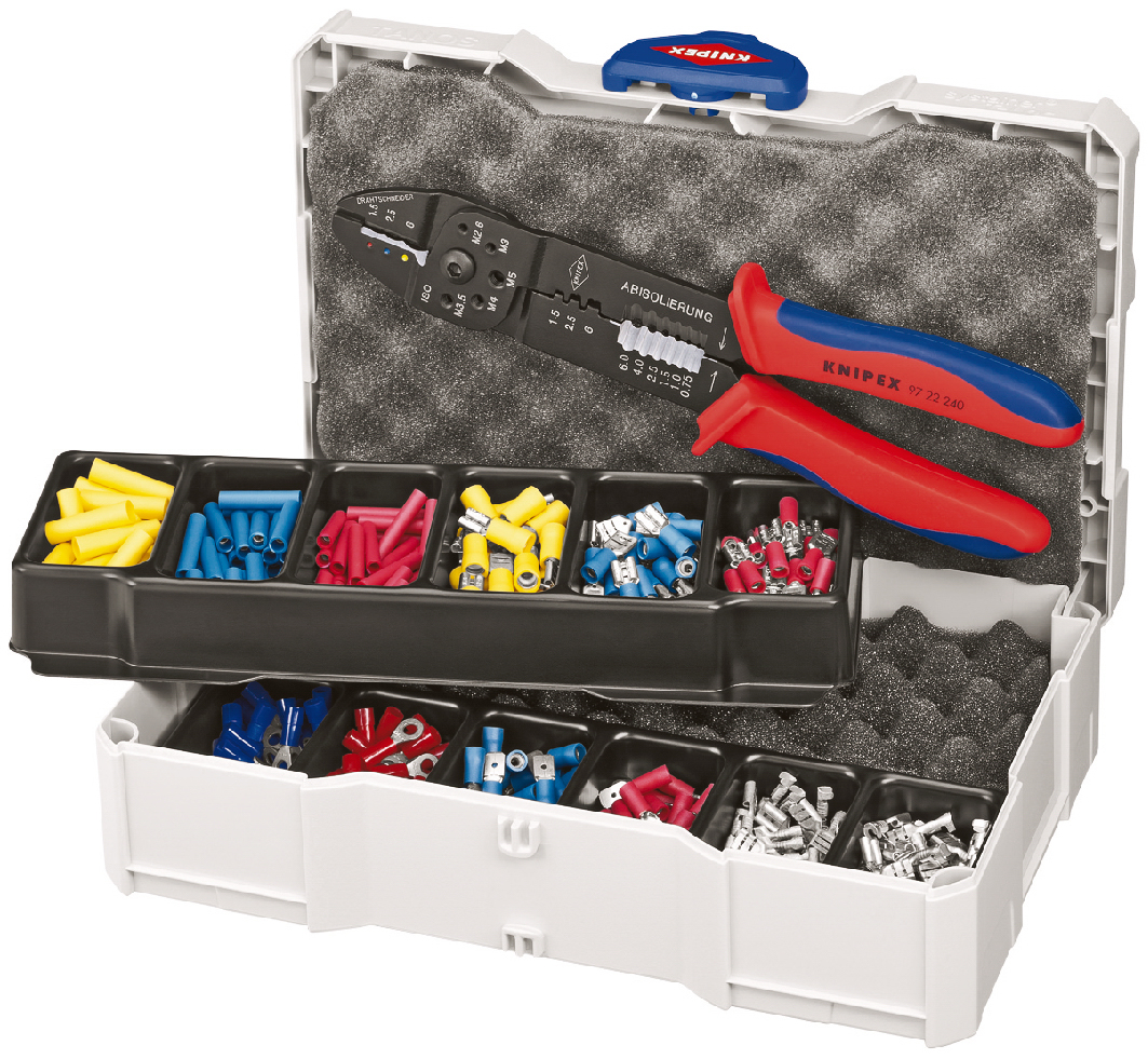 Coffret assortiment de sertissage pince à sertir 97 22 240 et cosses pré-isolées KNIPEX - 979025