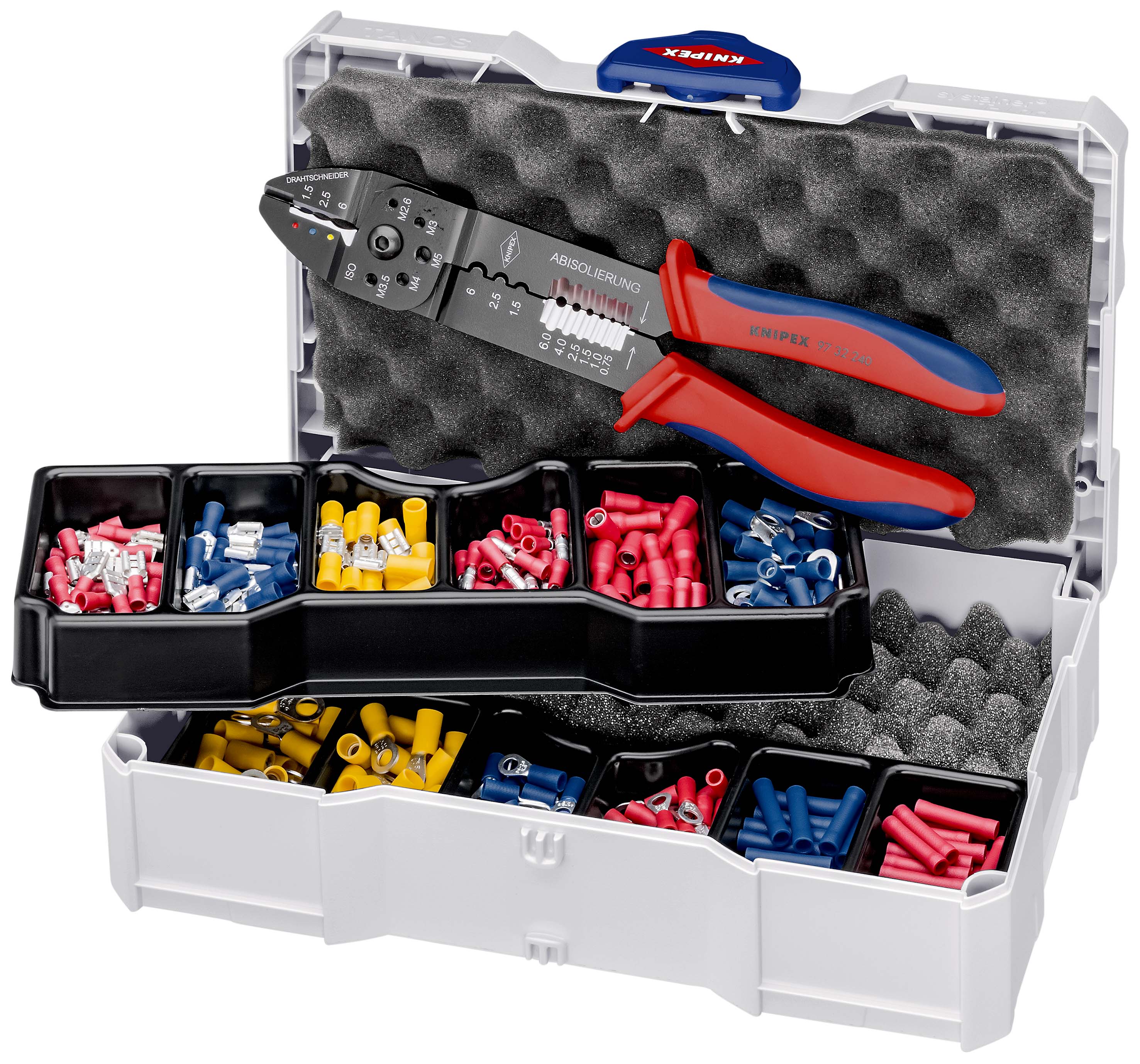 Coffret assortiment de sertissage pince à sertir 97 32 240 et cosses pré-isolées KNIPEX - 979026