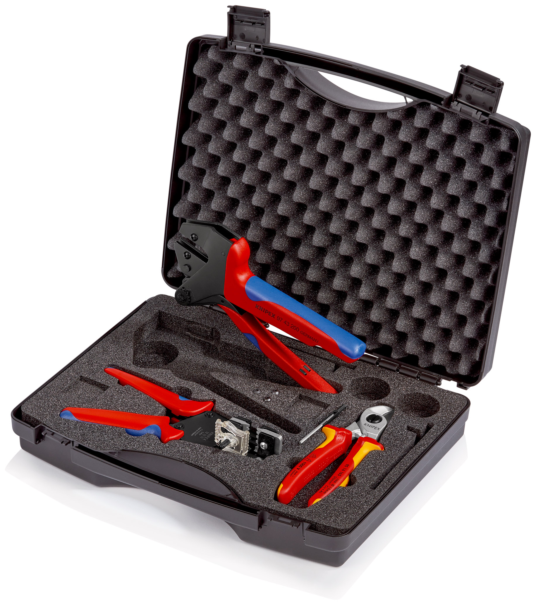 Mallette à outils photovoltaïque avec coupe câble pince à dénuder pince à sertir KNIPEX - 979101