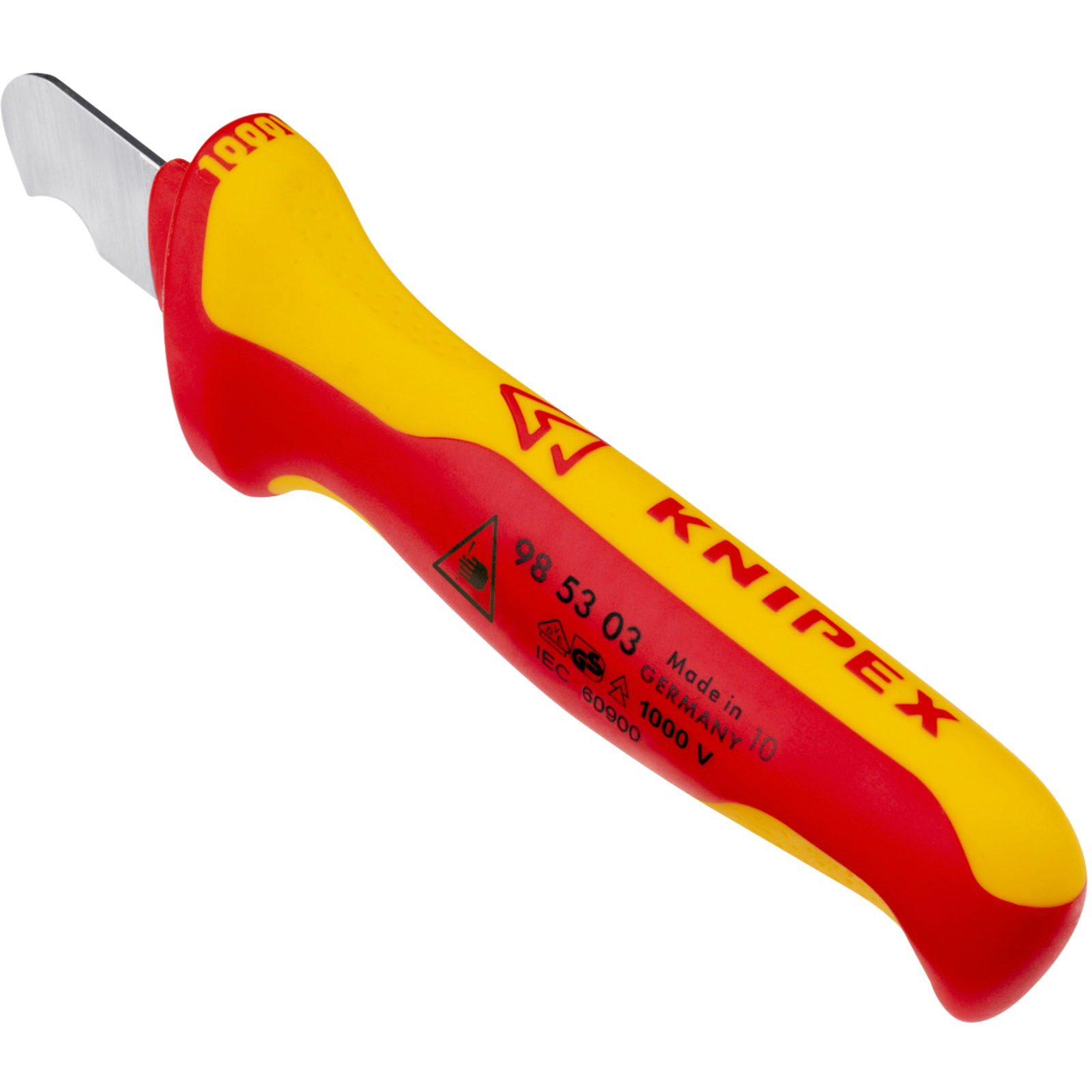 Couteau d'électricien 170mm - Lame courte et courbée et capuchon - Isolé 1000V KNIPEX - 985303