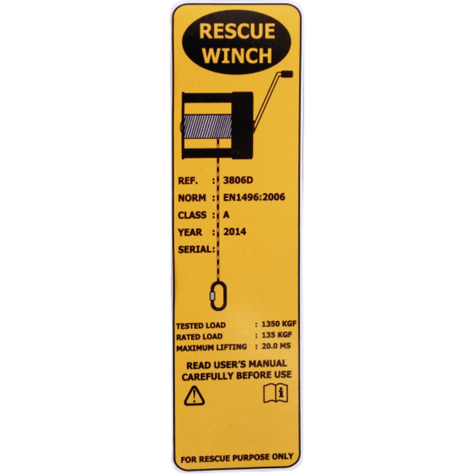 Treuil de sauvetage fixe acier 125 kg câble 20 m LEVAC 3806D