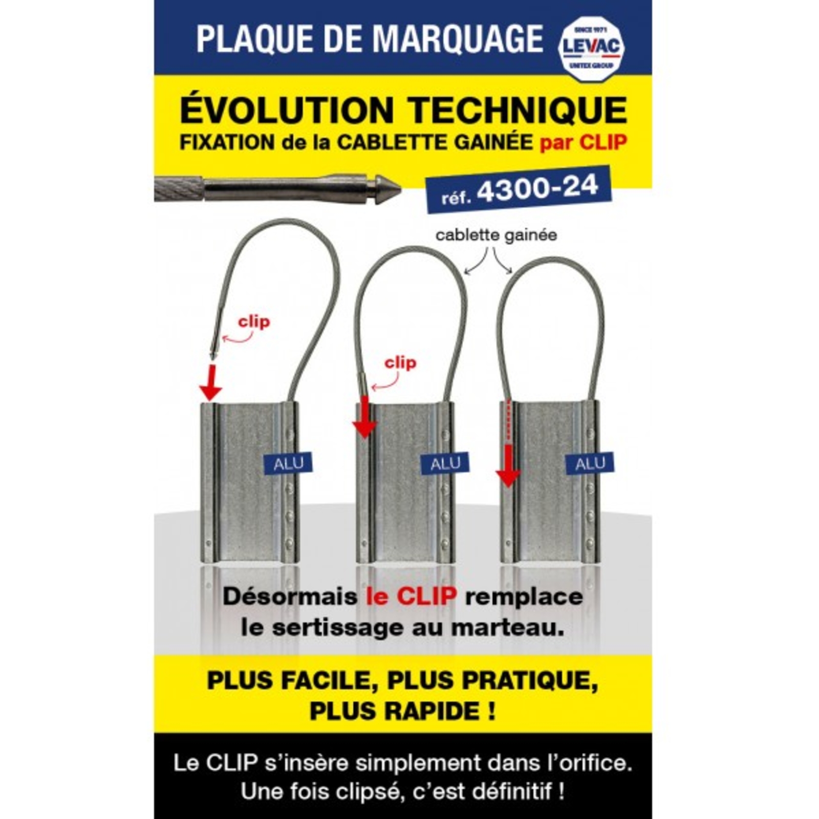 Plaque de marquage alu avec câble gainé 2/3,5 mm LEVAC 4300-24