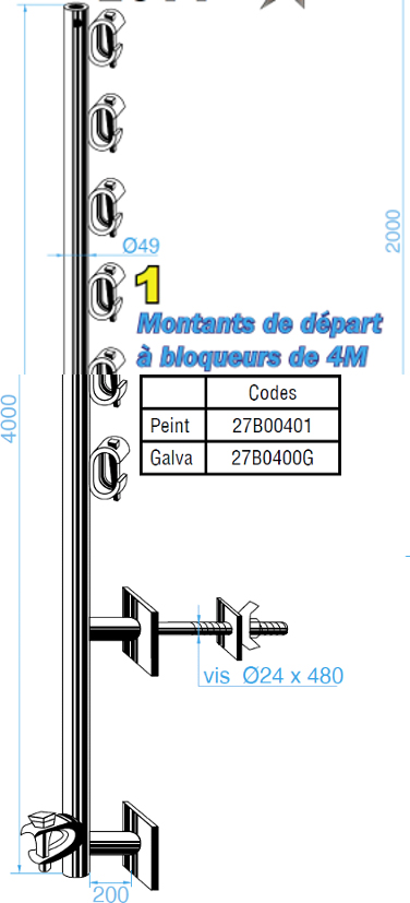 MONTANTS DE DÉPART LAGNEAUX À BLOQUEURS DE 4M PEINT - 27B00401