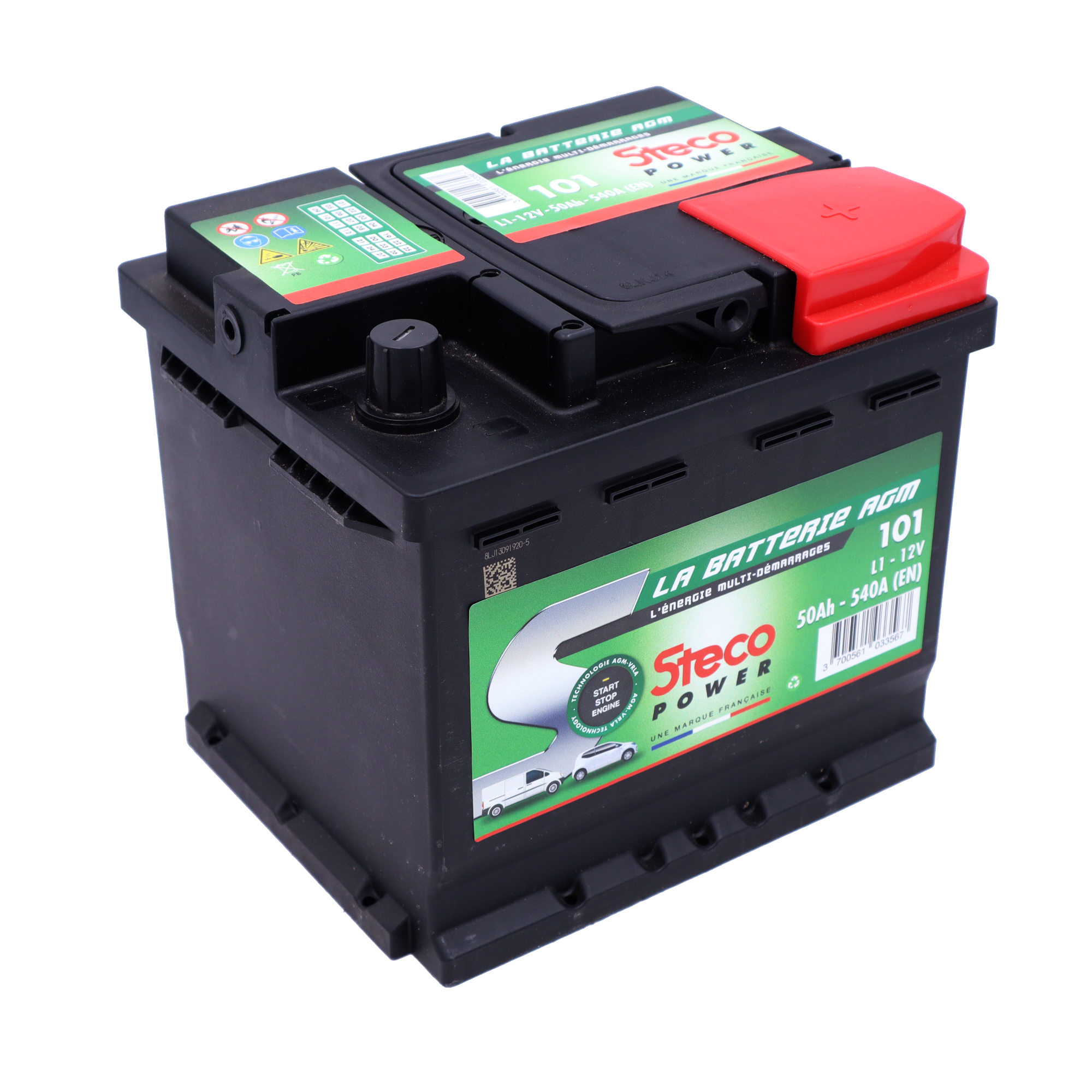Batterie 12V 50Ah 450A 207x175x190 mm système star&stop + stecopower - 101