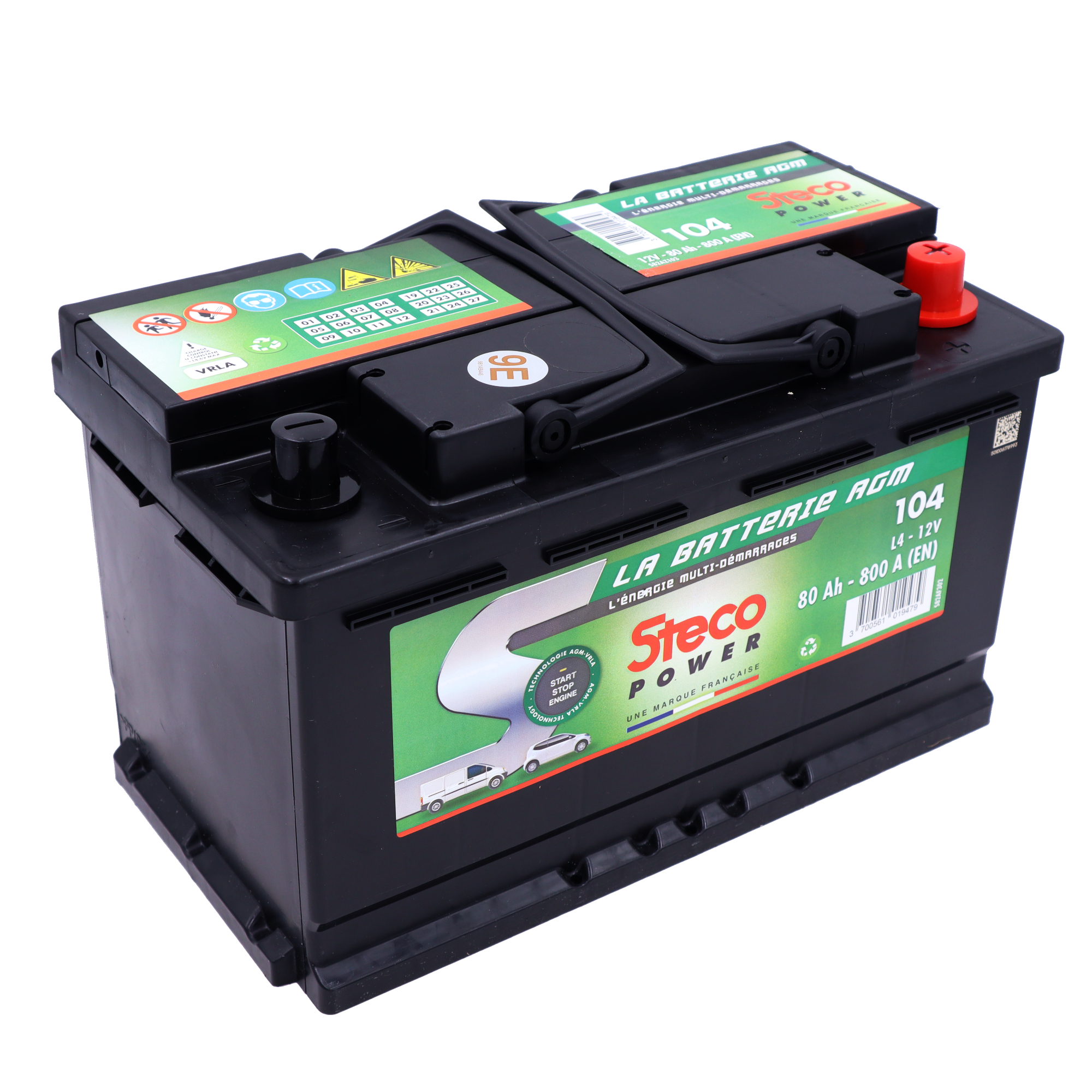 Batterie 12v 80ah 800a 315x175x190 gamme agm-vrla stecopower - 104