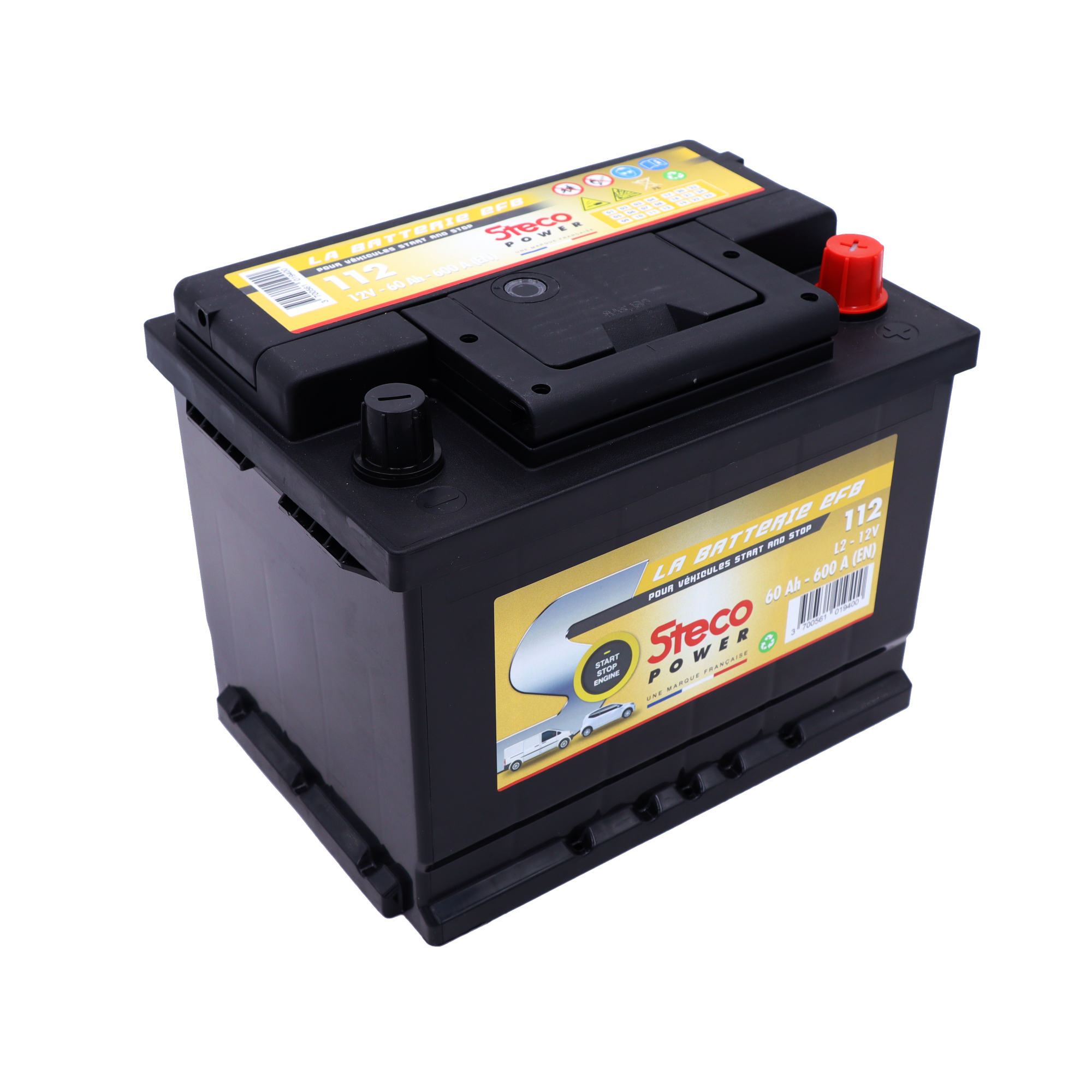 Batterie 12V 60Ah 600A 242x175x190 systeme start&stop stecopower - 112