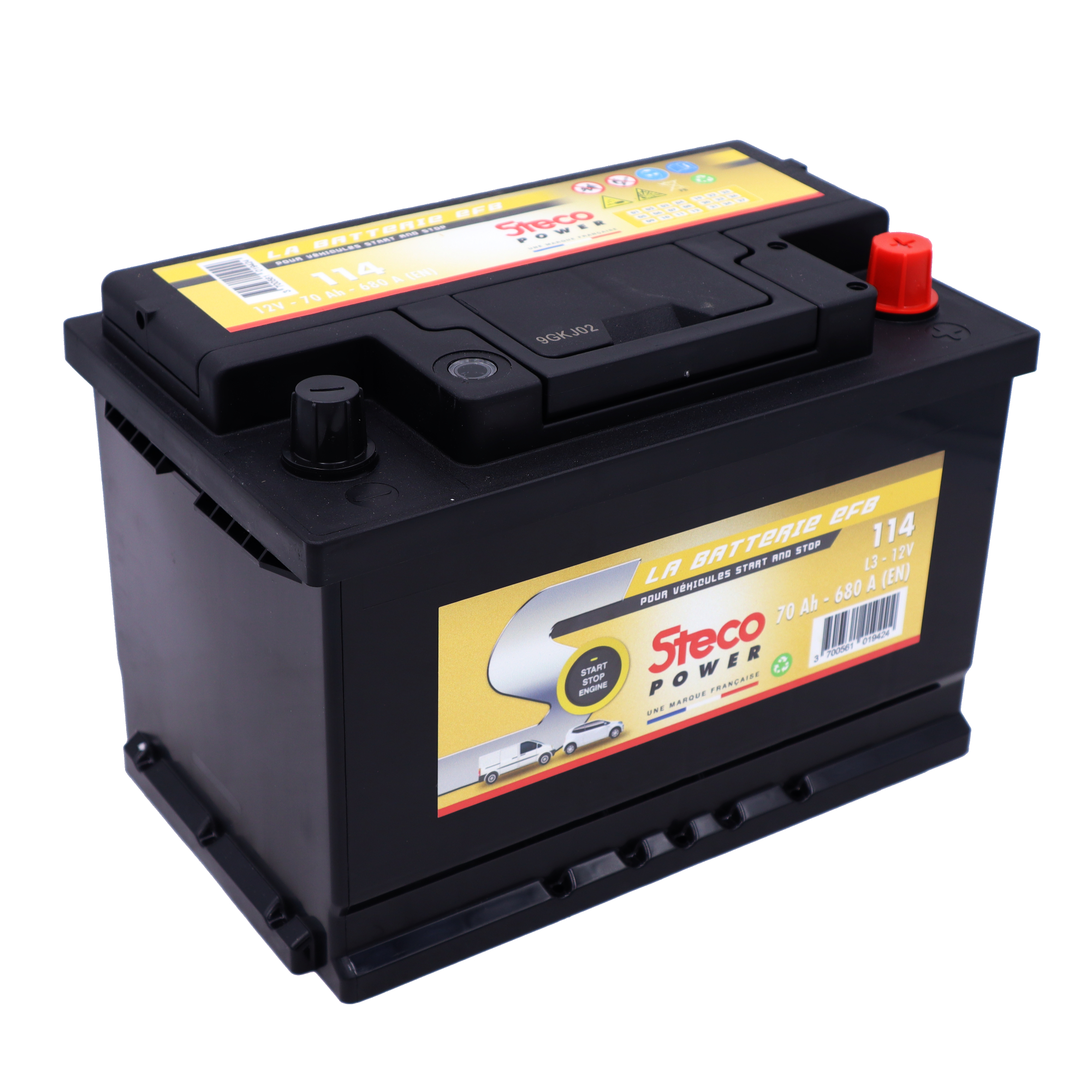 Batterie 12v 70ah 680a 278x175x190 gamme jaune efb stecopower - 114