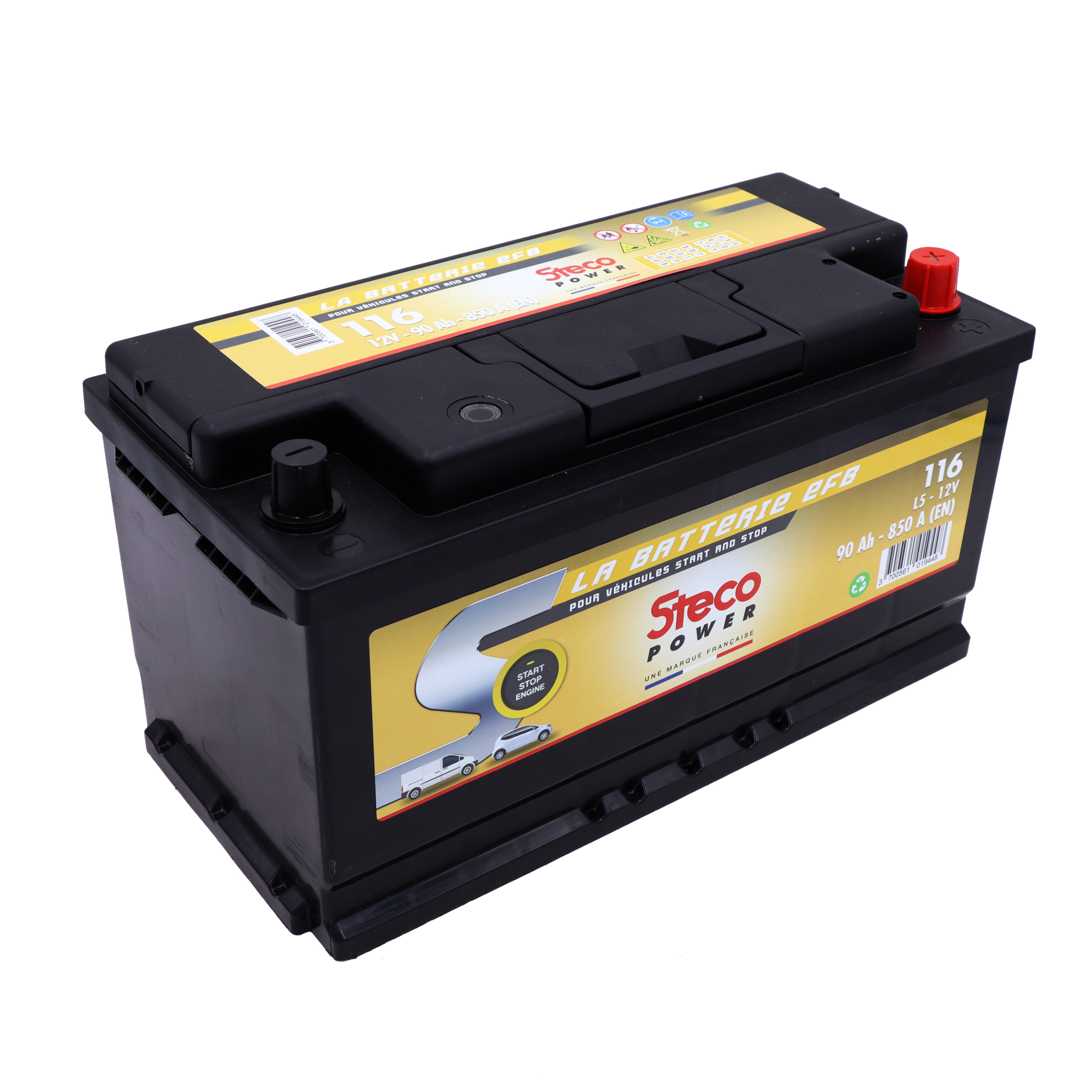 Batterie 12V 90Ah 850A 353x175x190 système start&stop stecopower - 116