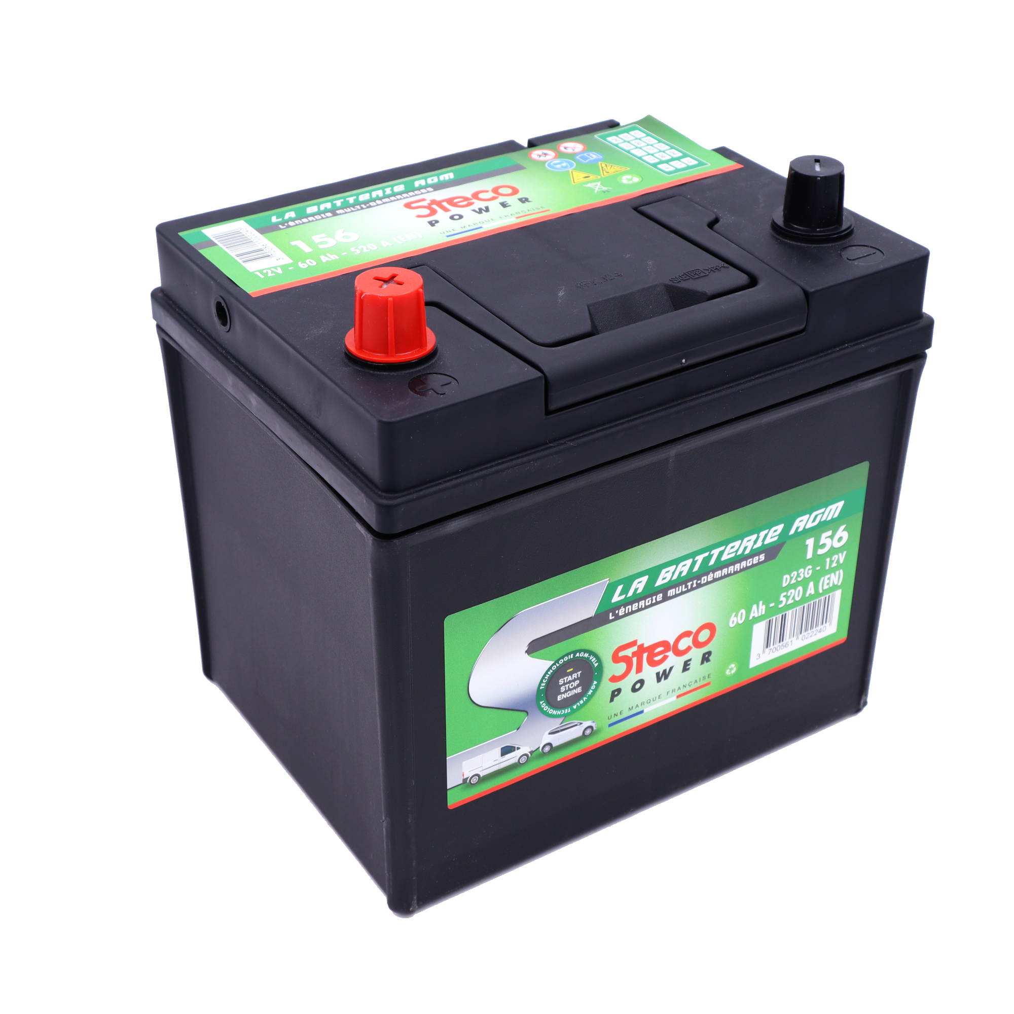 Batterie 12V 60Ah 520A 230x170x220 mm système start&stop stecopower - 156