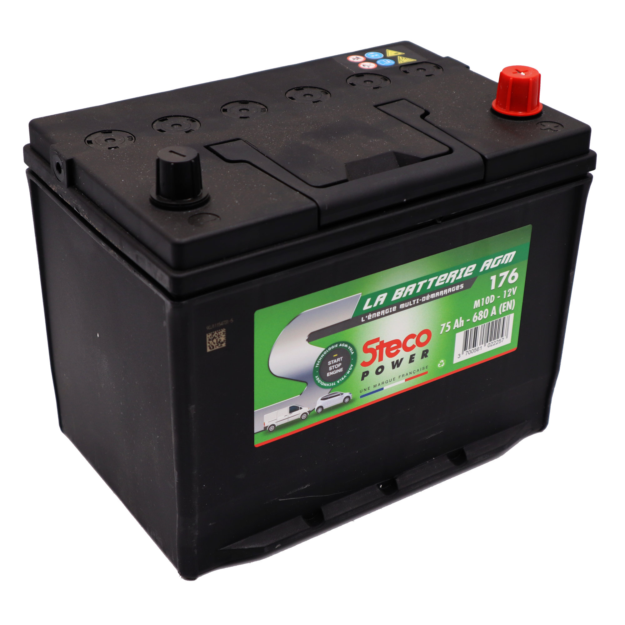 Batterie 12V 75Ah 680A 260x170x220 mm système start&stop stecopower - 176