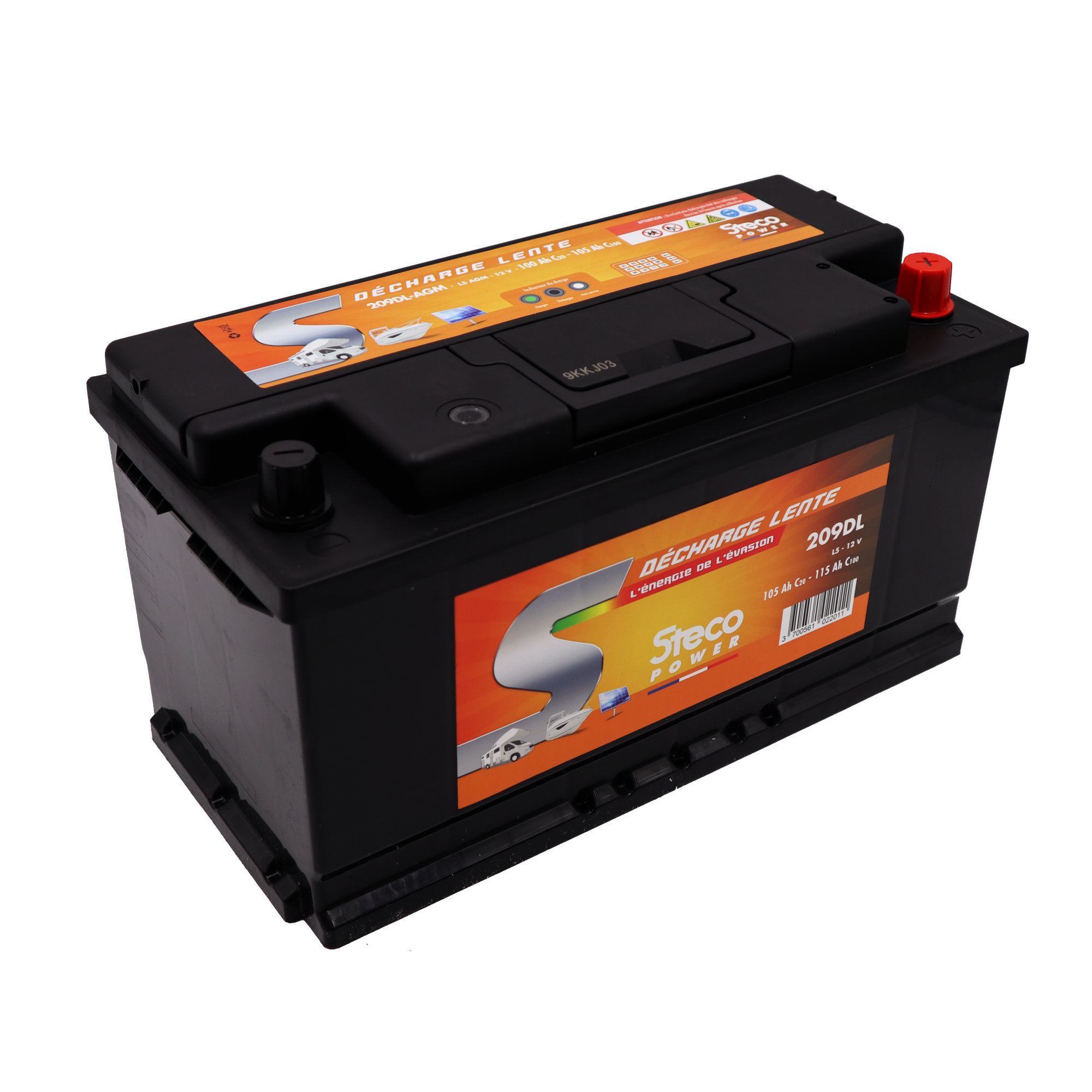 Batterie 12V 105 Ah (20h) - 115 Ah (100h) 354x175x190 mm Décharge Lente STECOPOWER - 209DL