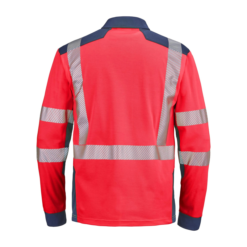 POLO MANCHES LONGUES ROUGE FLUO/BLEU MARINE SAFE XP PONANT CEPOVETT - 22-9T87-2002