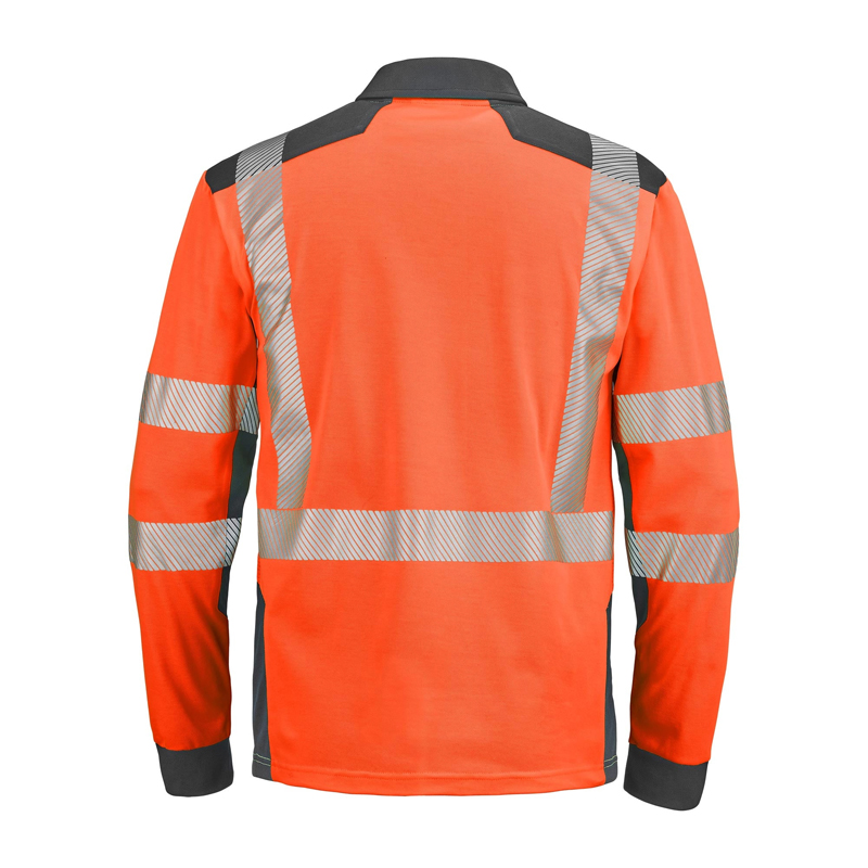 POLO MANCHES LONGUES ORANGE FLUO/GRIS CHARCOAL SAFE XP PONANT CEPOVETT - 22-9T87-2227