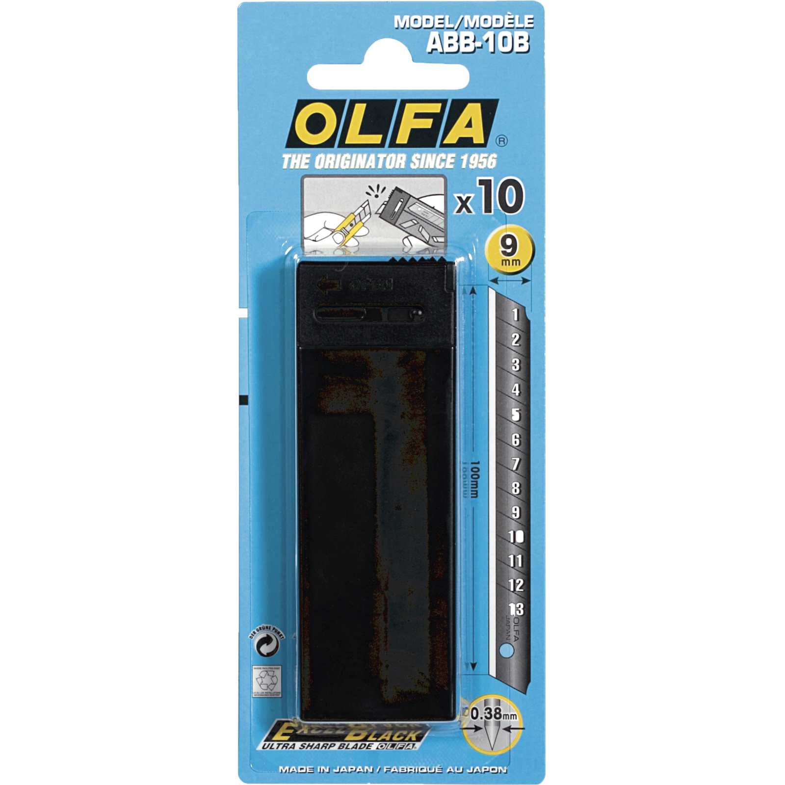 Lame Olfa noire Cutter 9 mm Conditionnement Etui 10 lames sur carte L'OUTIL PARFAIT - 415000