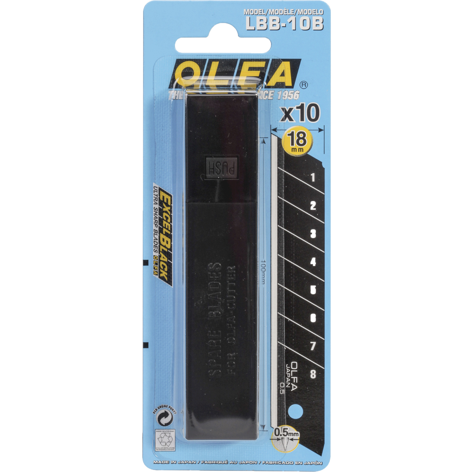Lame Olfa noires Cutter 18 mm Conditionnement Étui 10 lames sur carte L'OUTIL PARFAIT - 416000