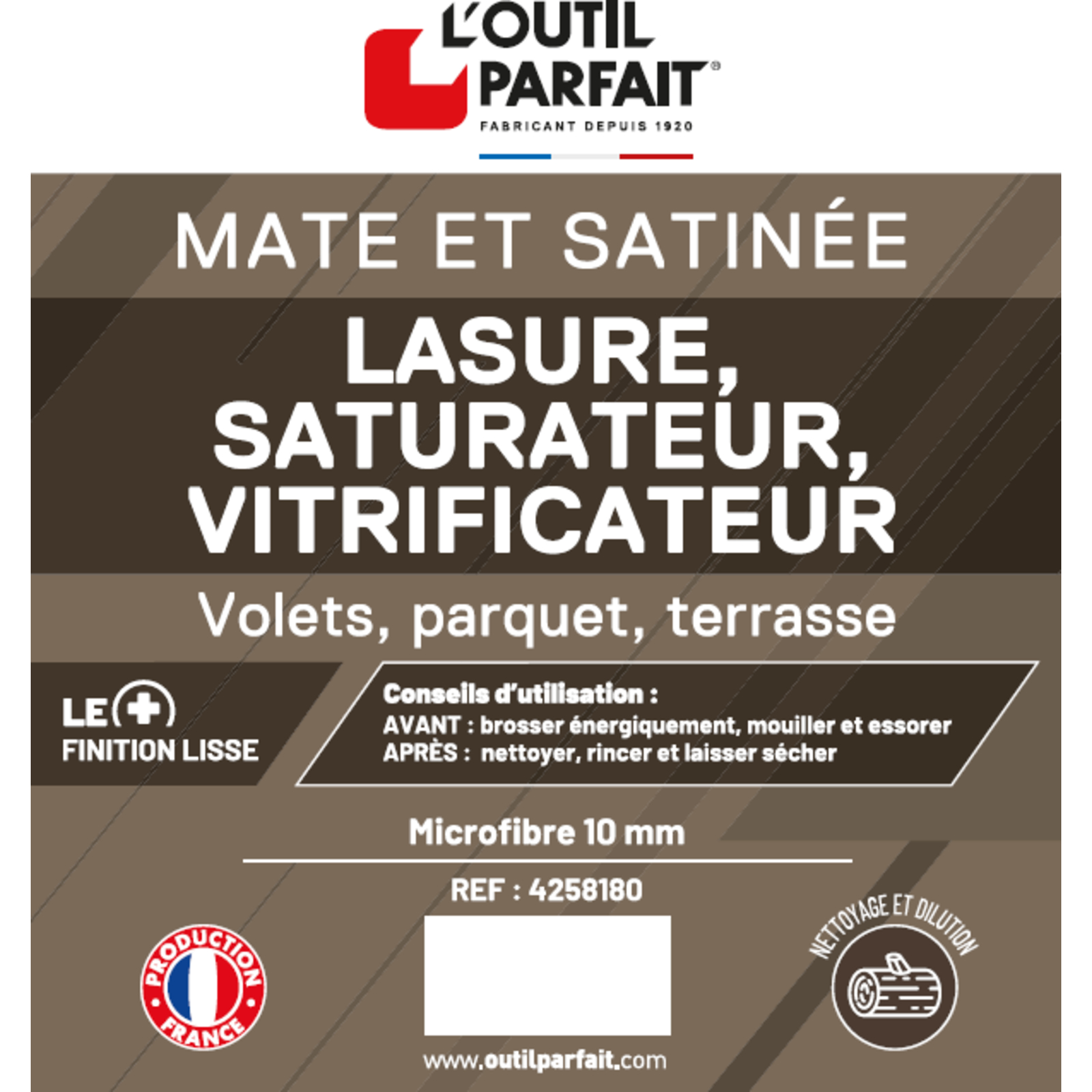 Rouleau de peinture pour lasure et traitement bois Taille 180mm L'OUTIL PARFAIT - 4258180