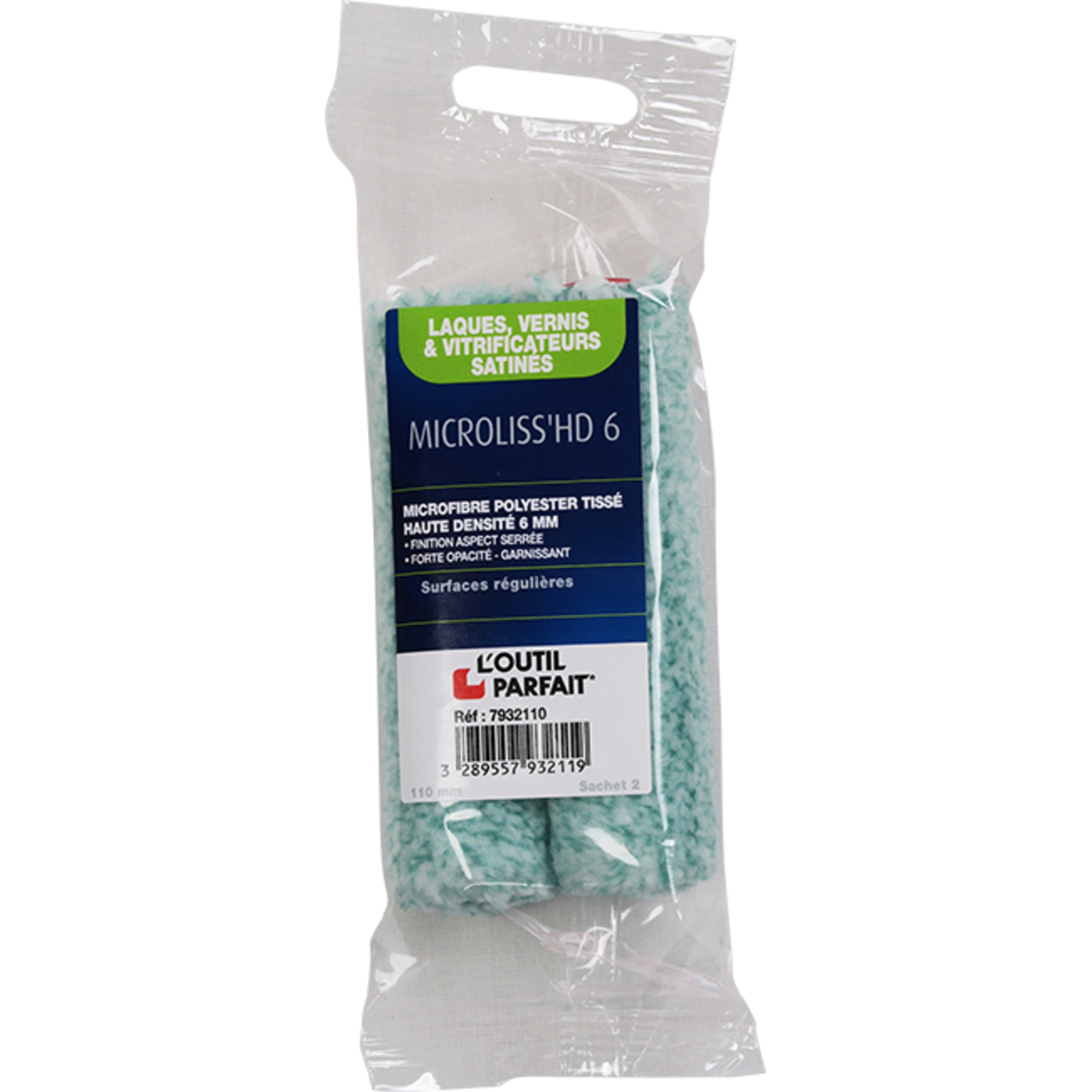 Manchon MicroLiss'HD 6 Microfibre Polyester tissé 6 mm Taille 110 mm Sachet de 2 L'OUTIL PARFAIT - 7932110